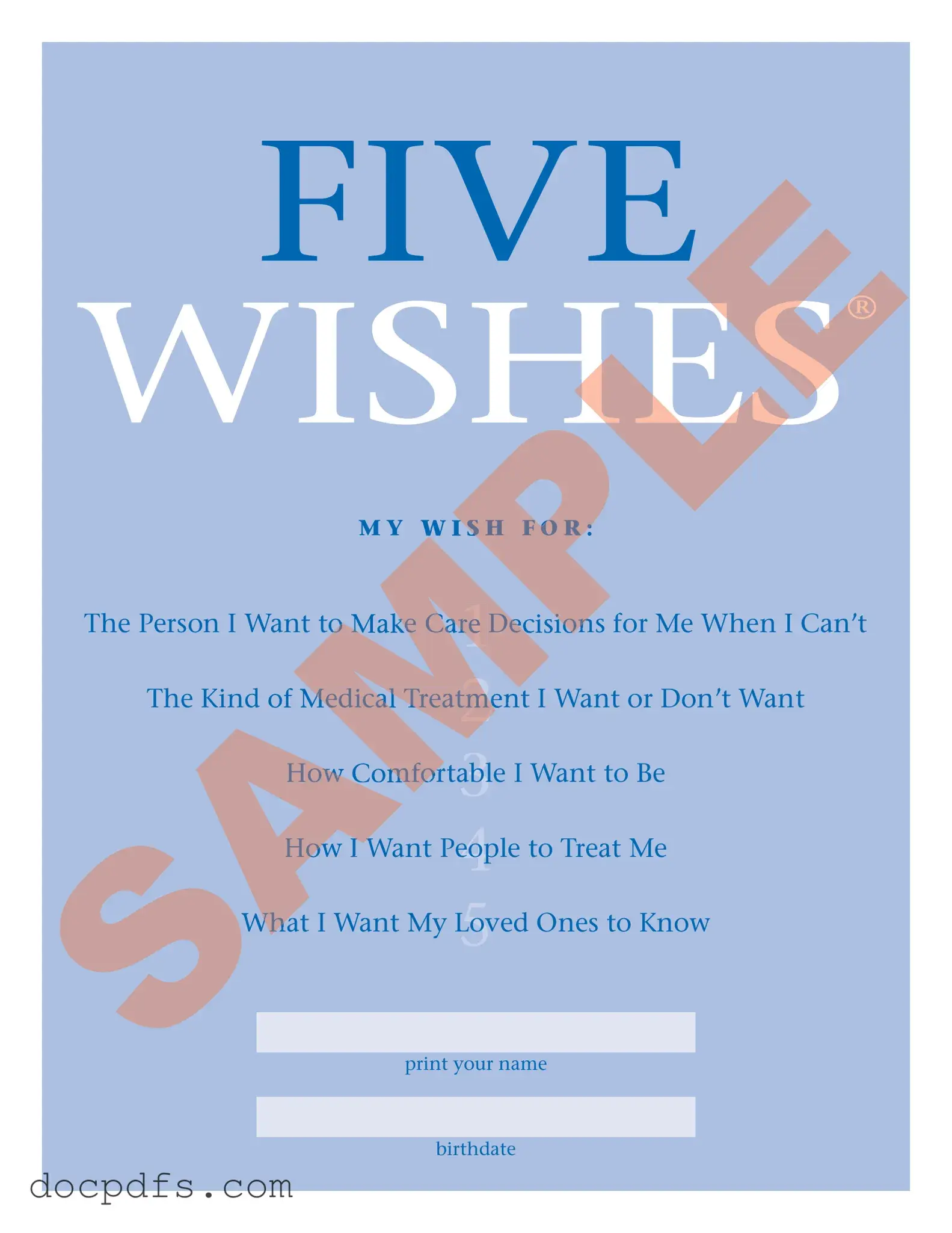 5 Wishes Document Template in PDF