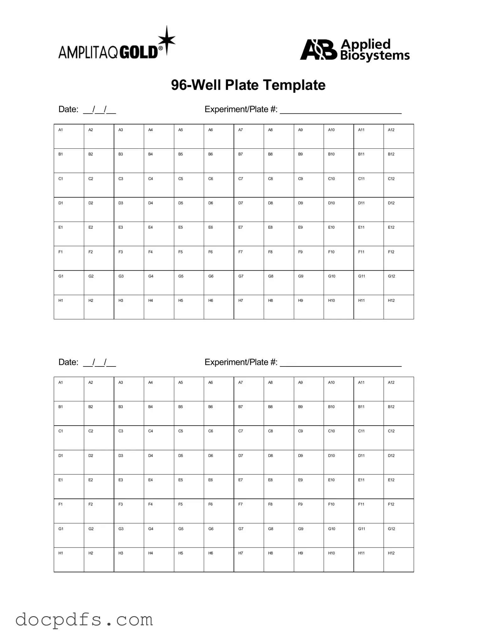 96 Well Template in PDF