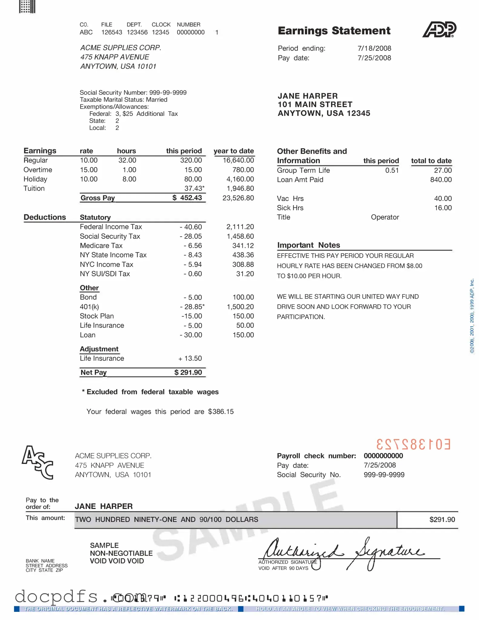 Adp Pay Stub Template in PDF