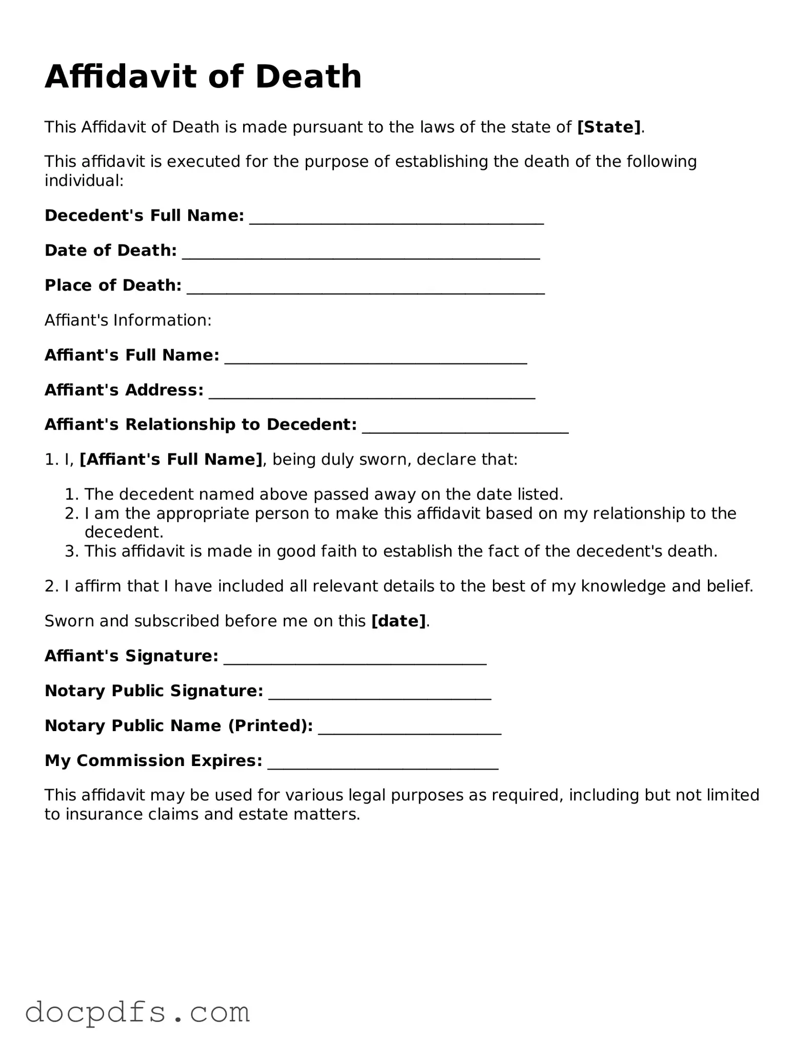 Legal Affidavit of Death Document