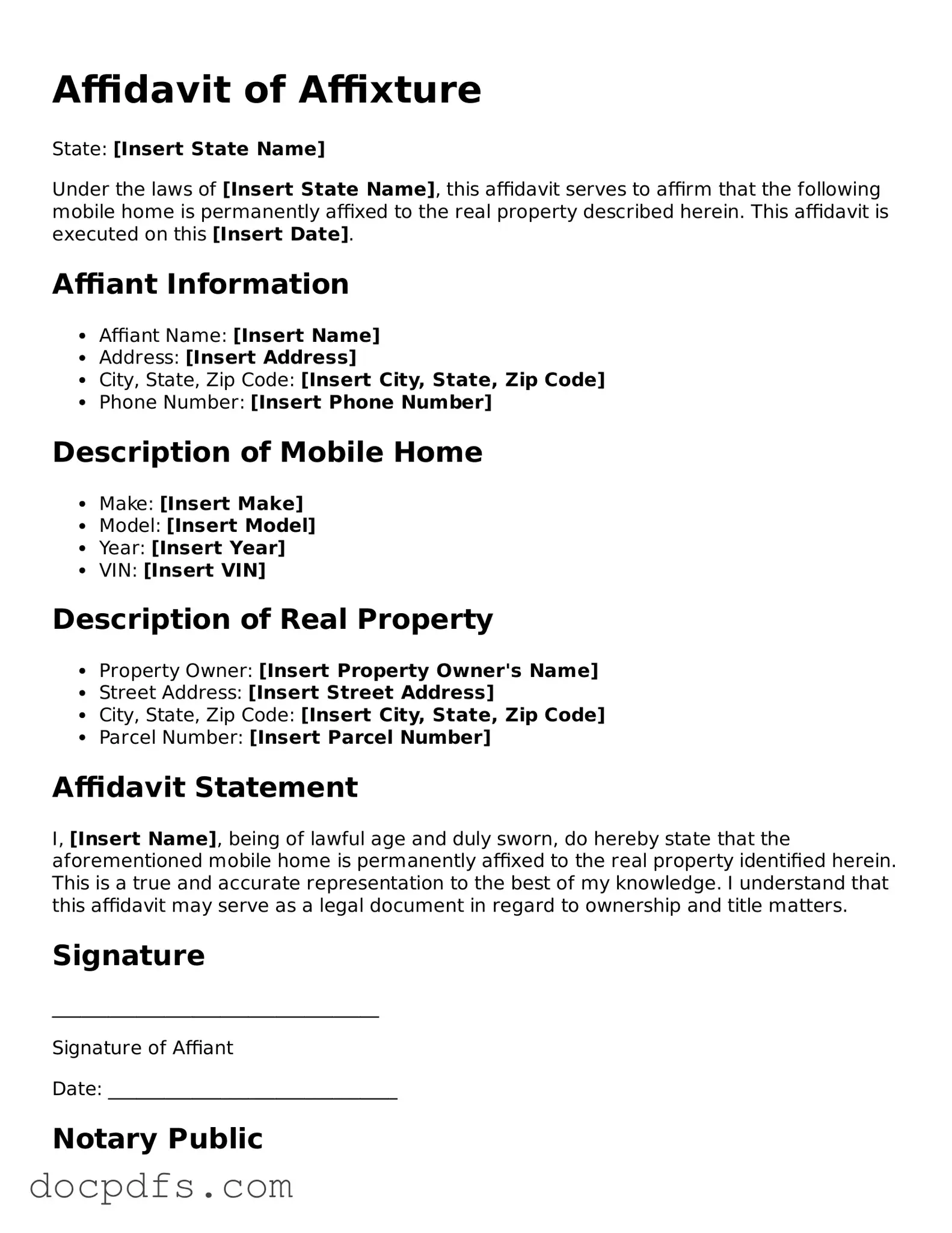 Legal Affidavit of Affixture Document