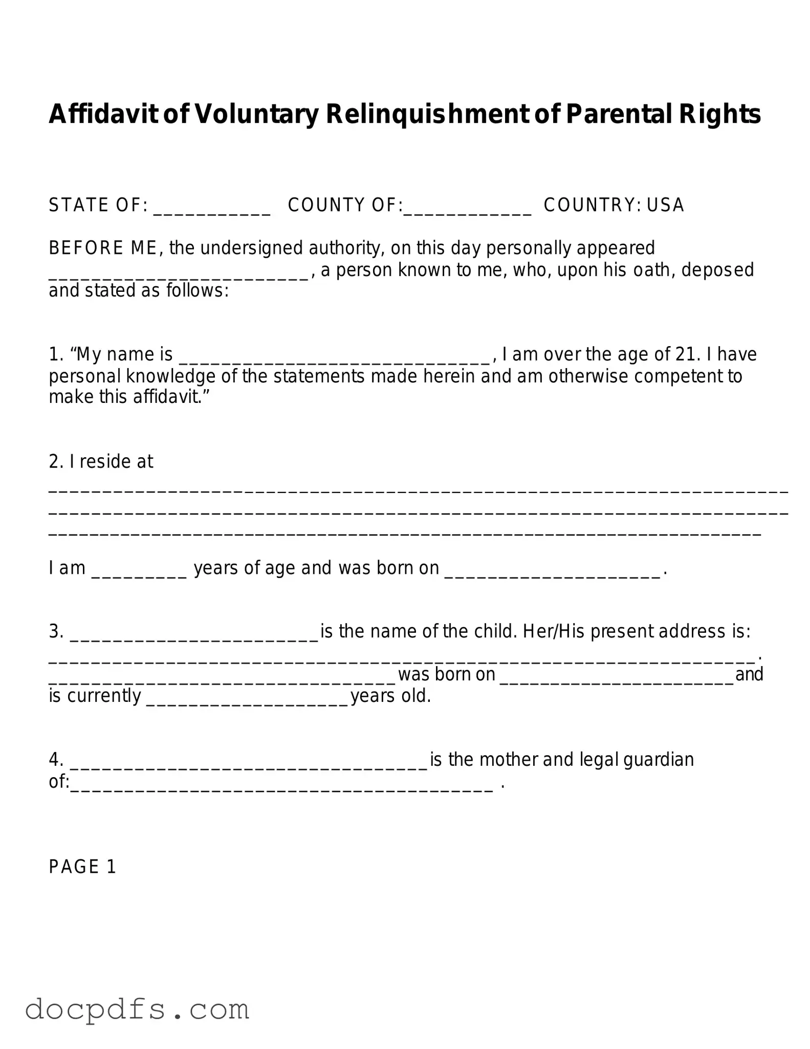 Affidavit Parental Rights Template in PDF