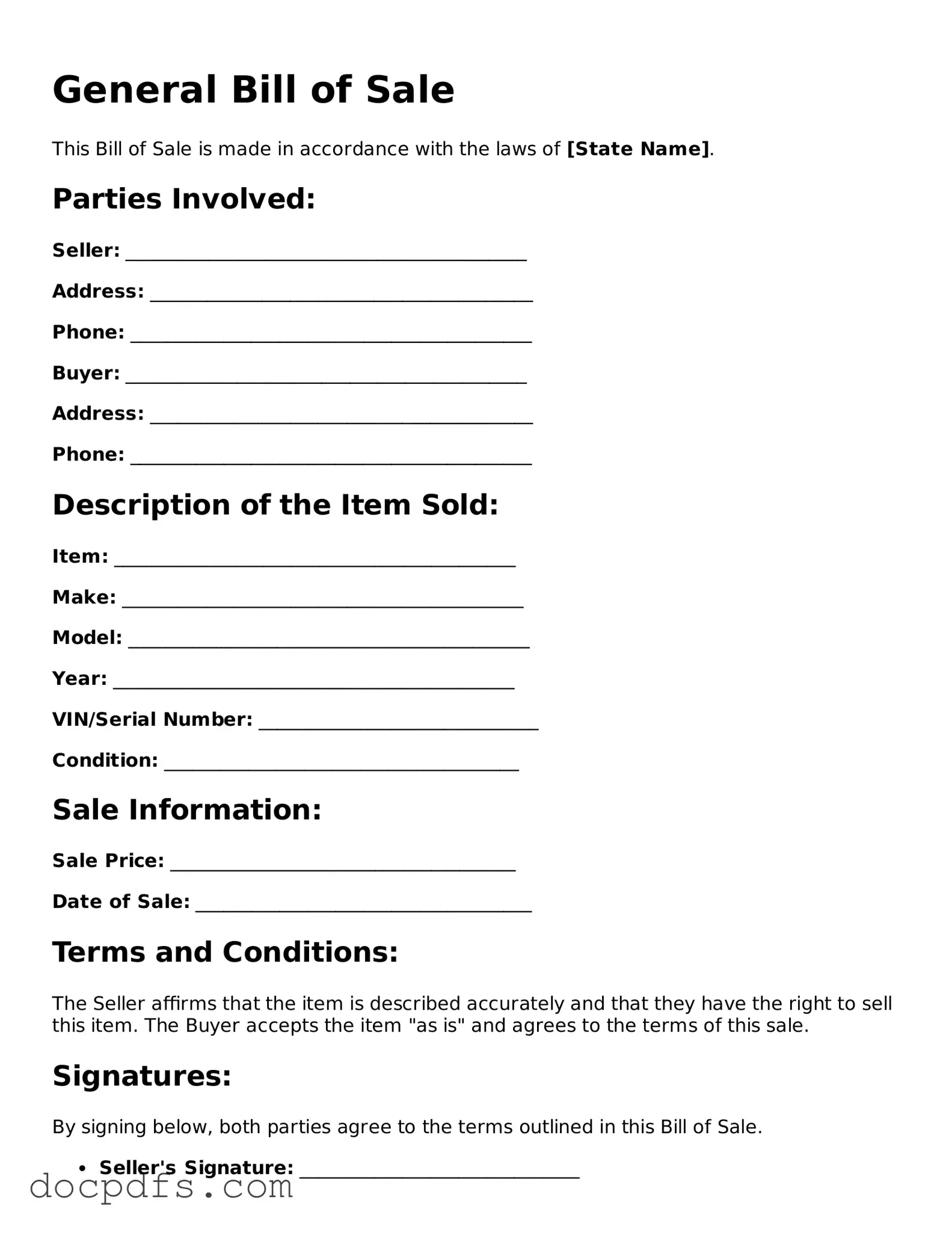 Legal General Bill of Sale Document