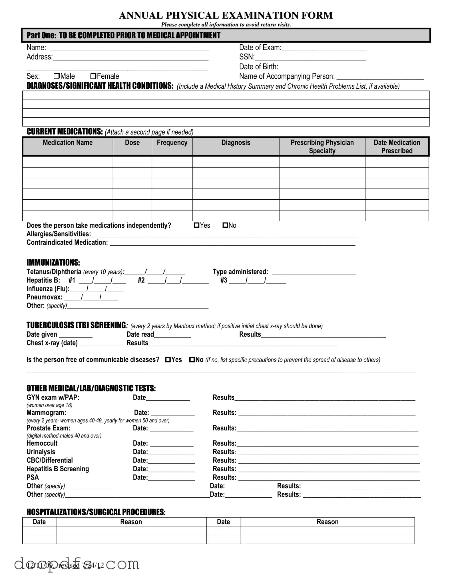 Annual Physical Examination Template in PDF
