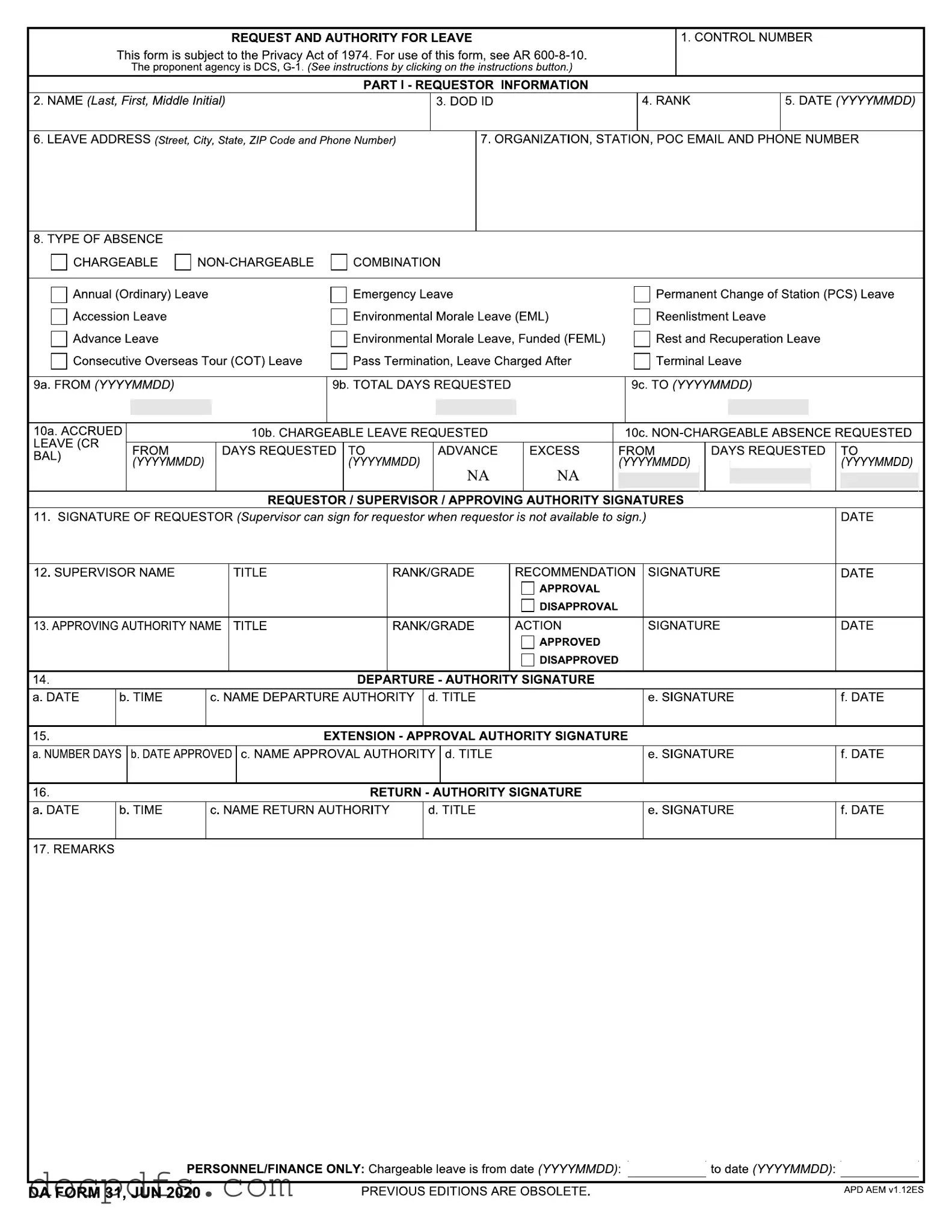 Da 31 Template in PDF
