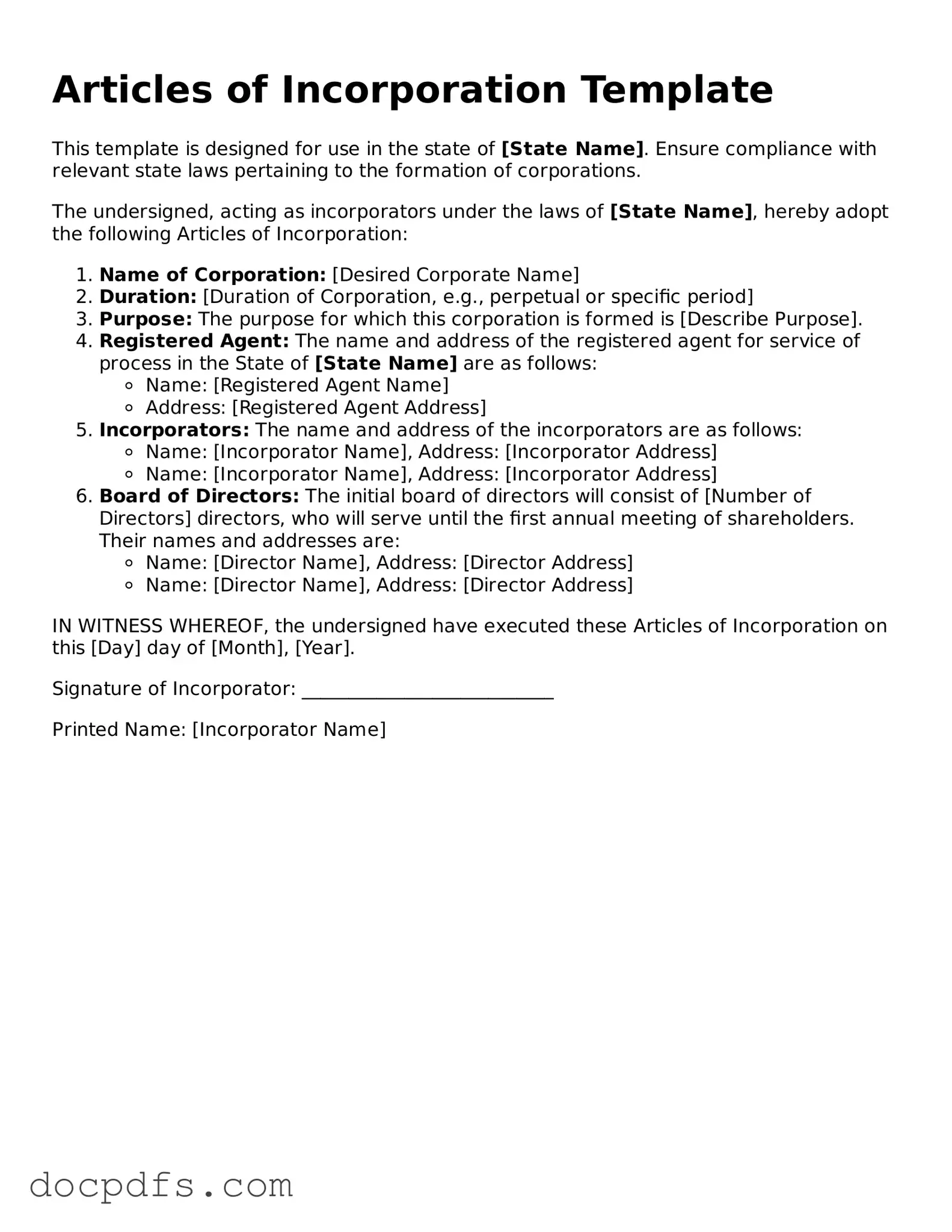 Legal Articles of Incorporation Document