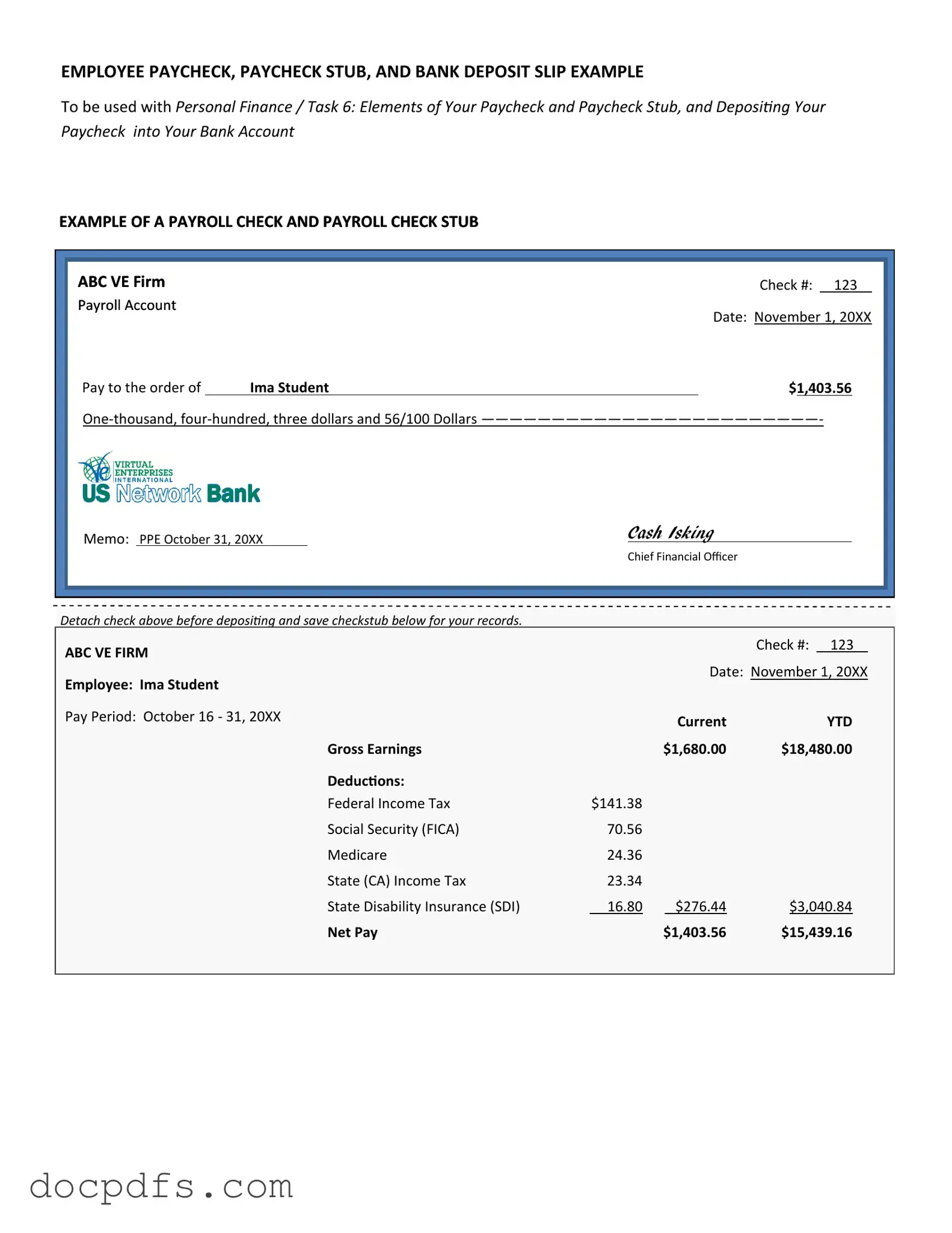 Payroll Check Template in PDF