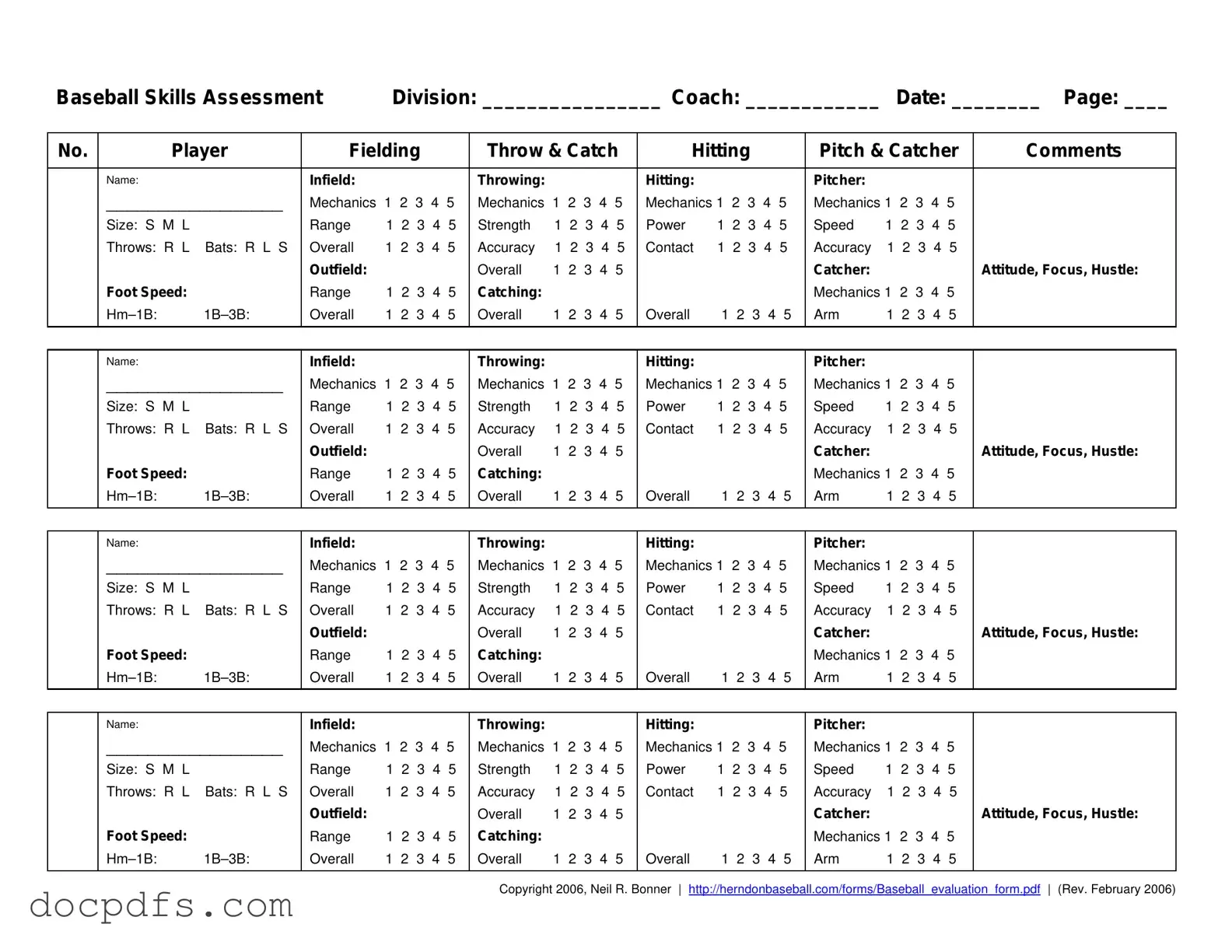 Baseball Assessment Template in PDF