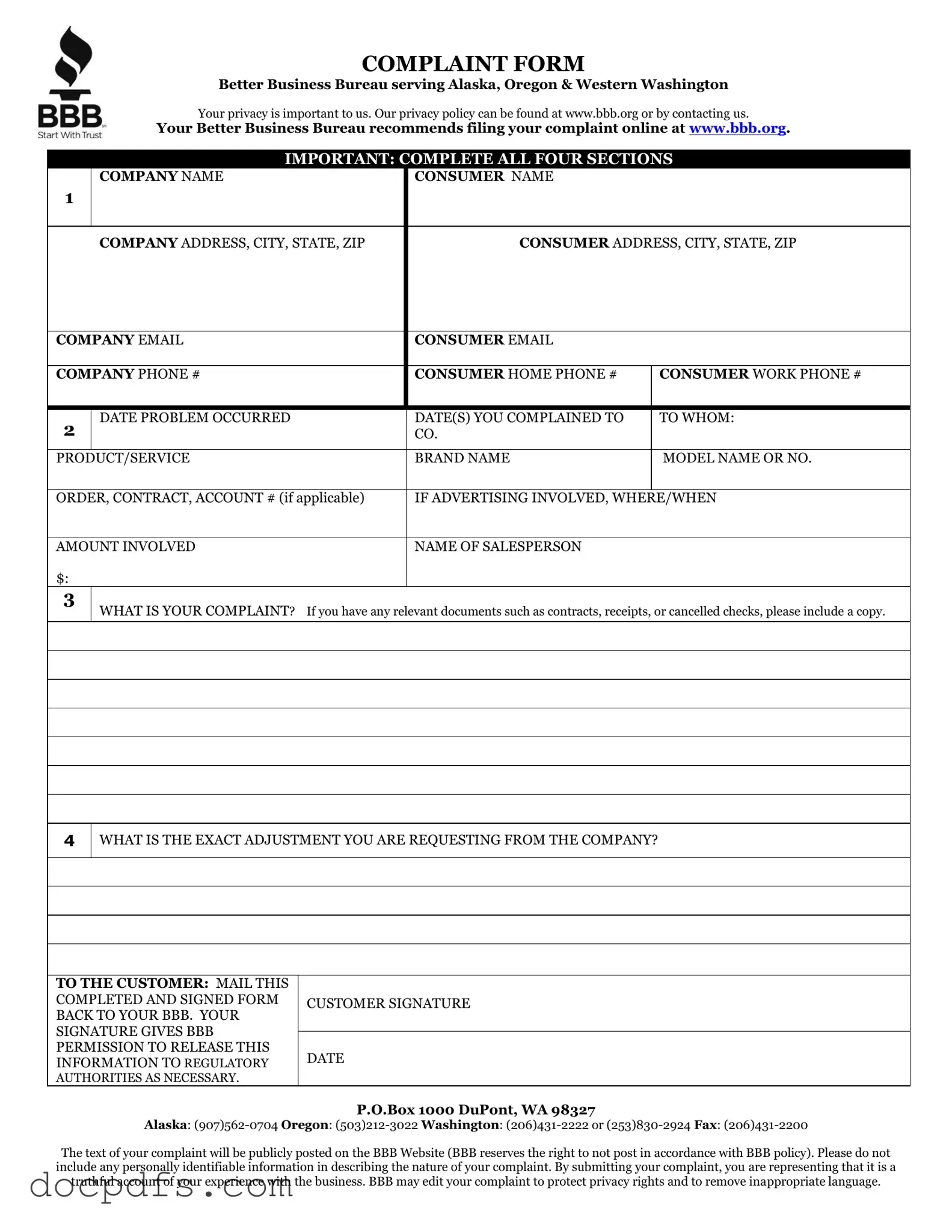 Bbb Complaint Template in PDF