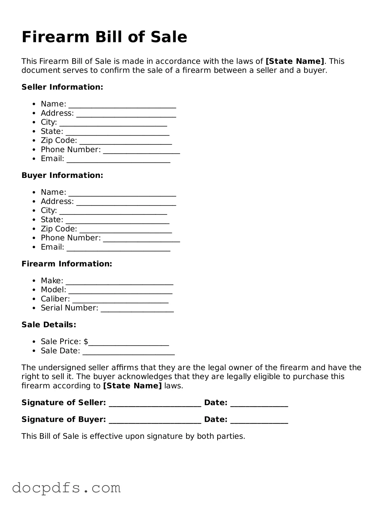 Legal Firearm Bill of Sale Document