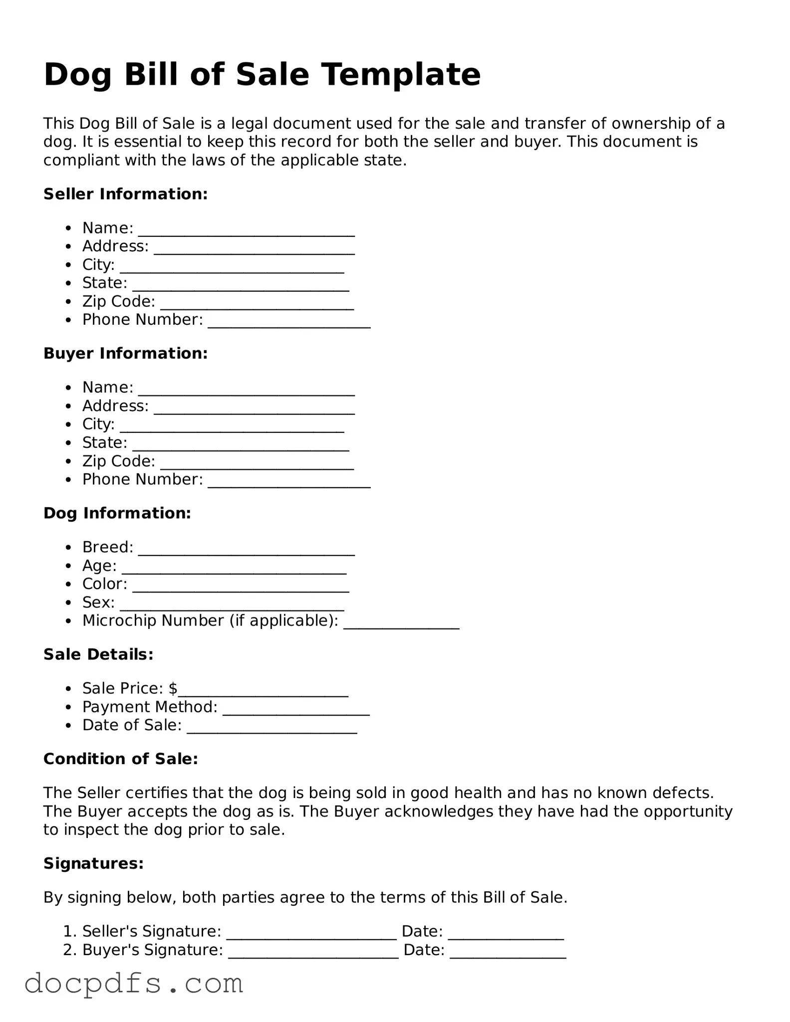 Legal Dog Bill of Sale Document