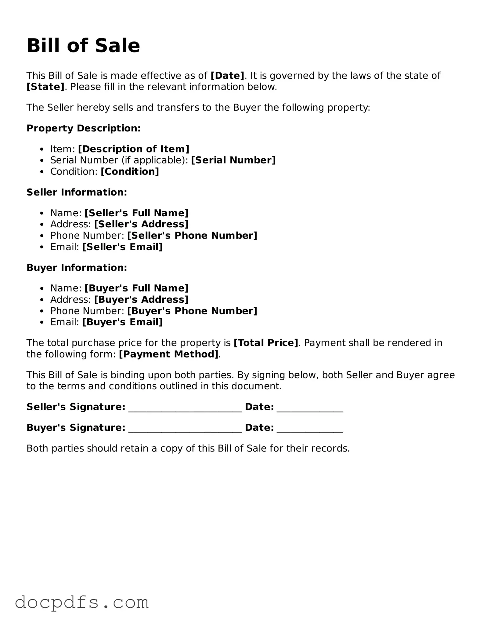 Legal Bill of Sale Document