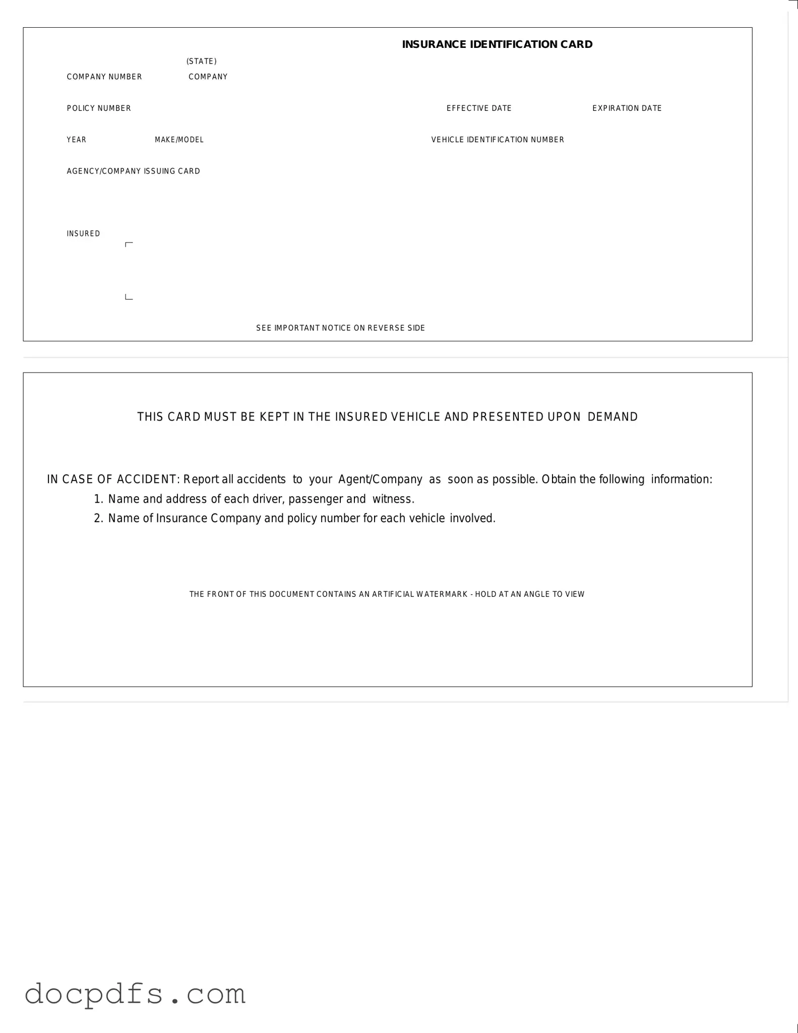 Auto Insurance Card Template in PDF