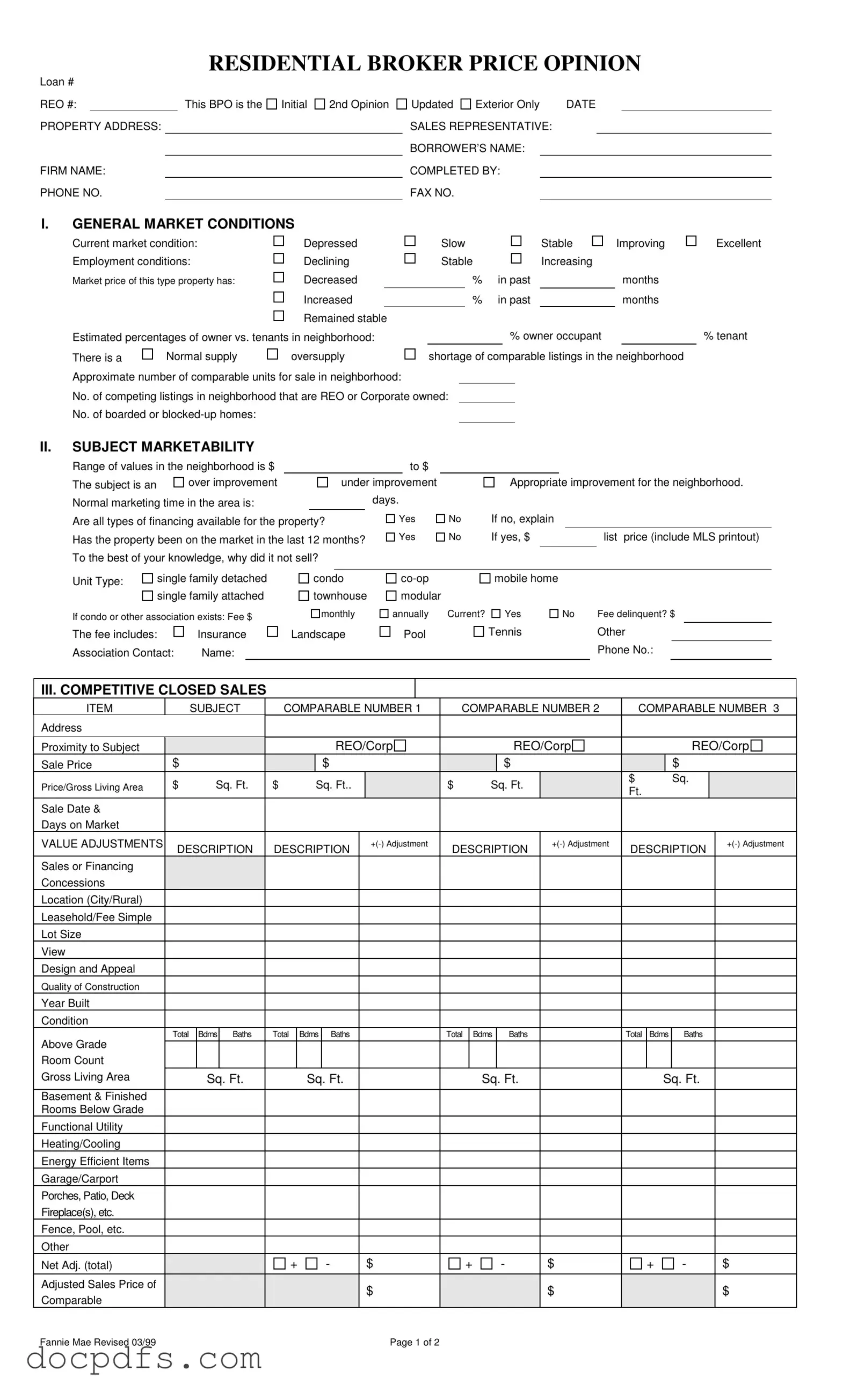 Broker Price Opinion Template in PDF