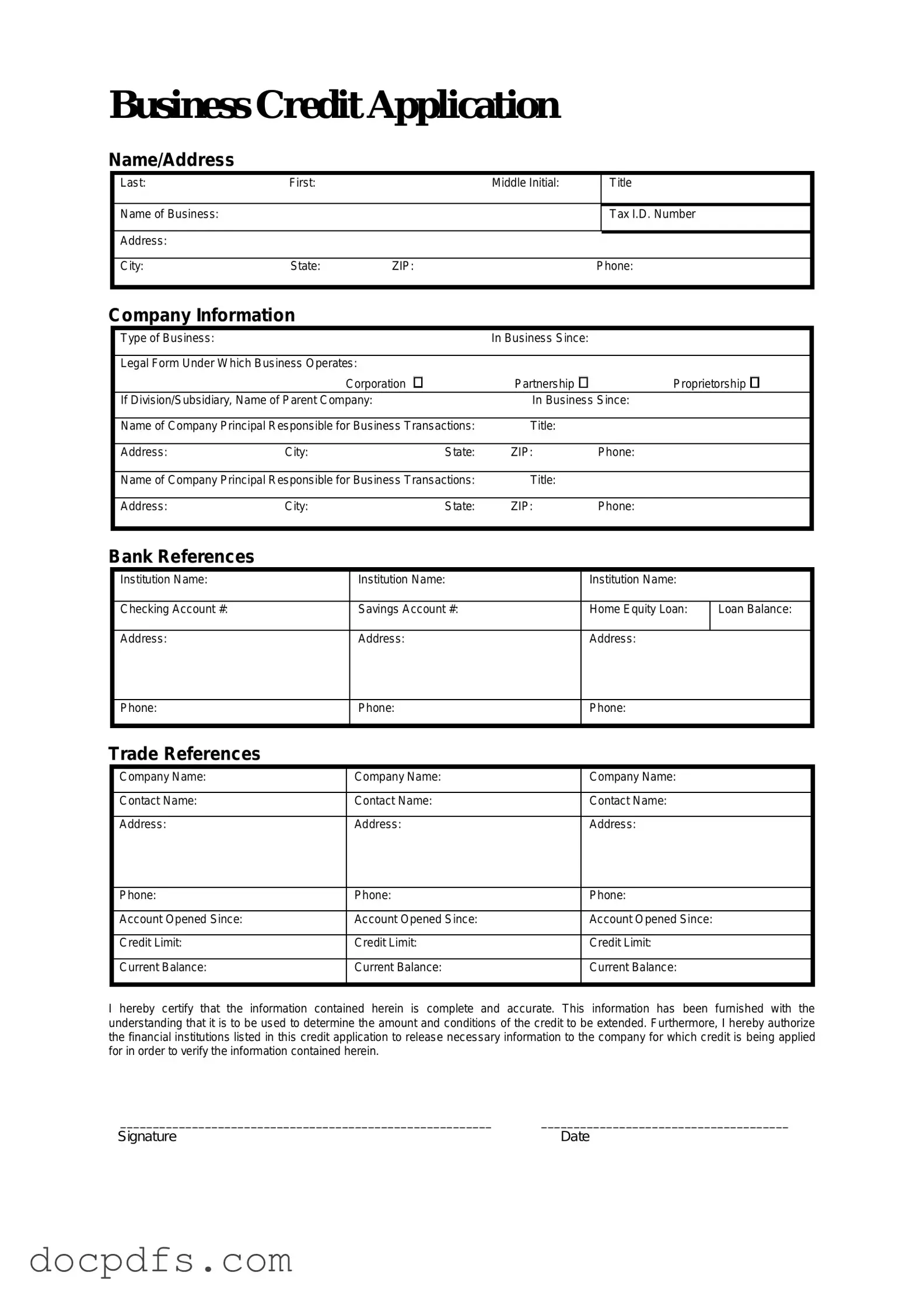 Business Credit Application Template in PDF