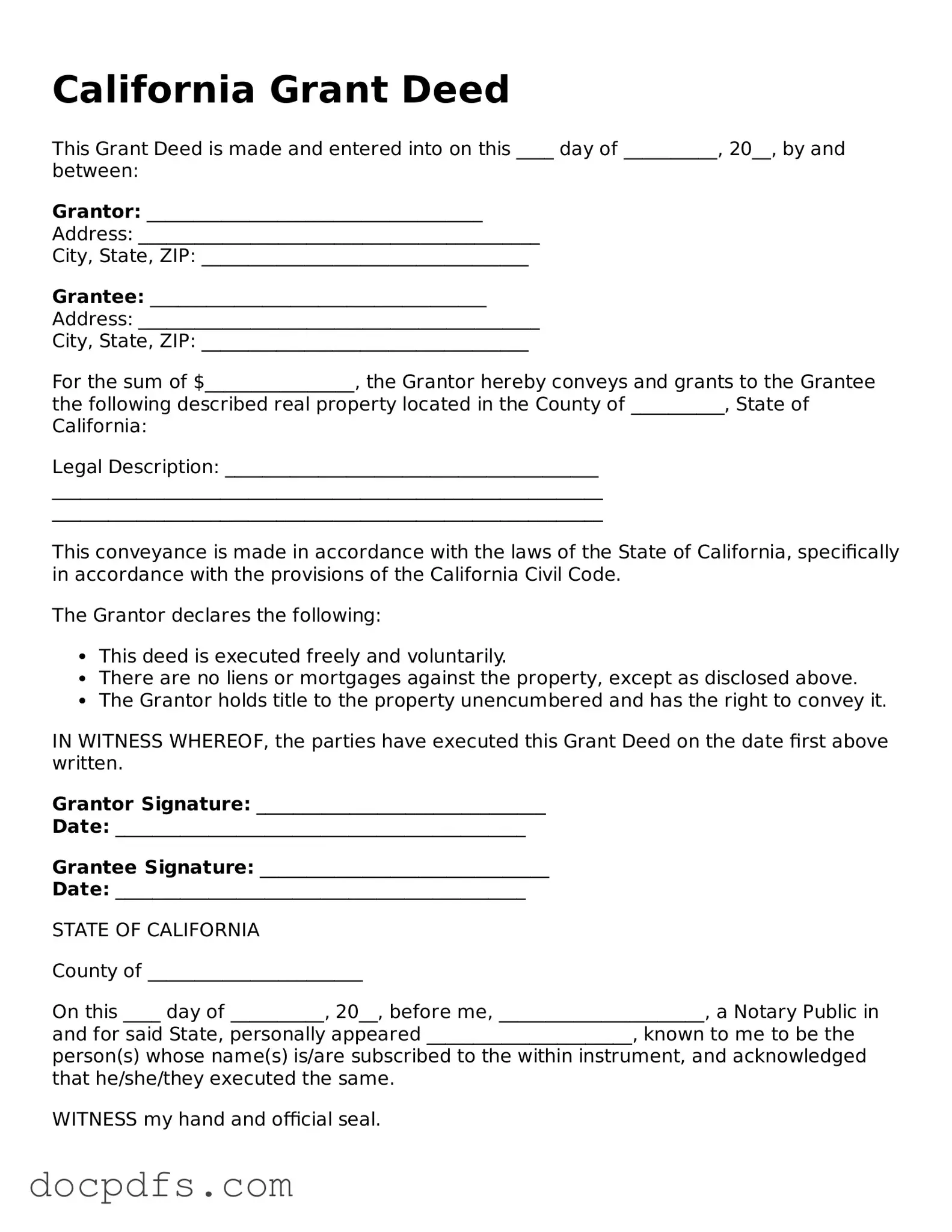 Free California Deed Form