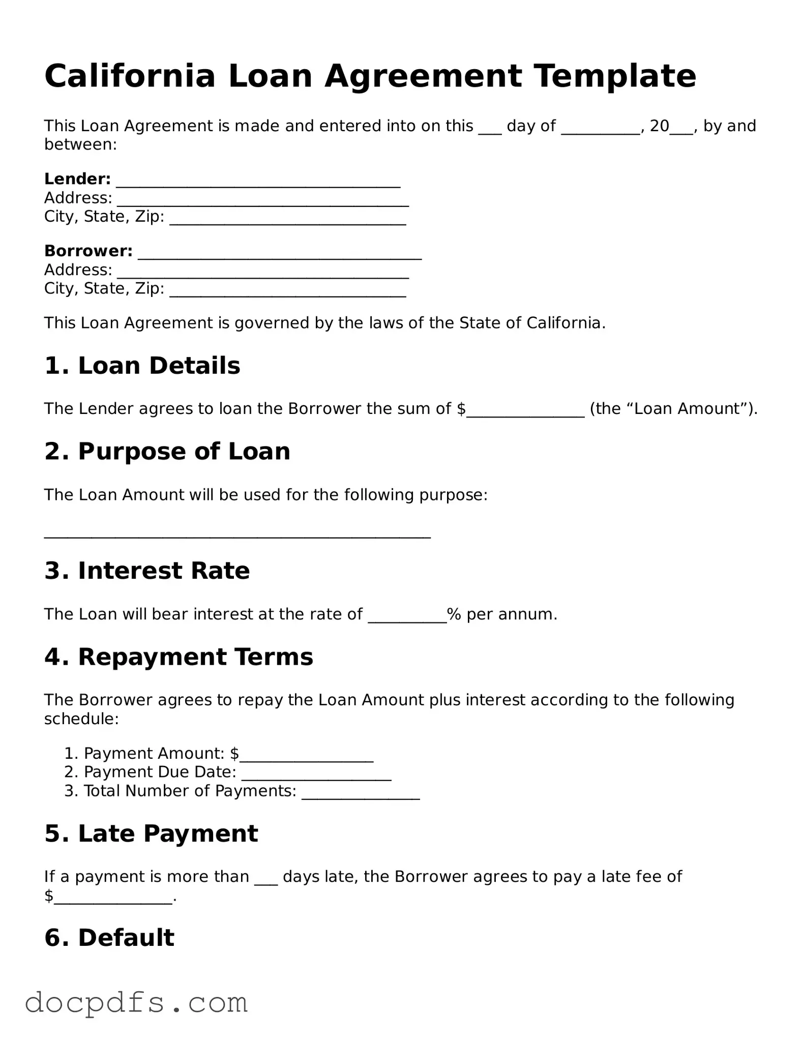 Free California Loan Agreement Form