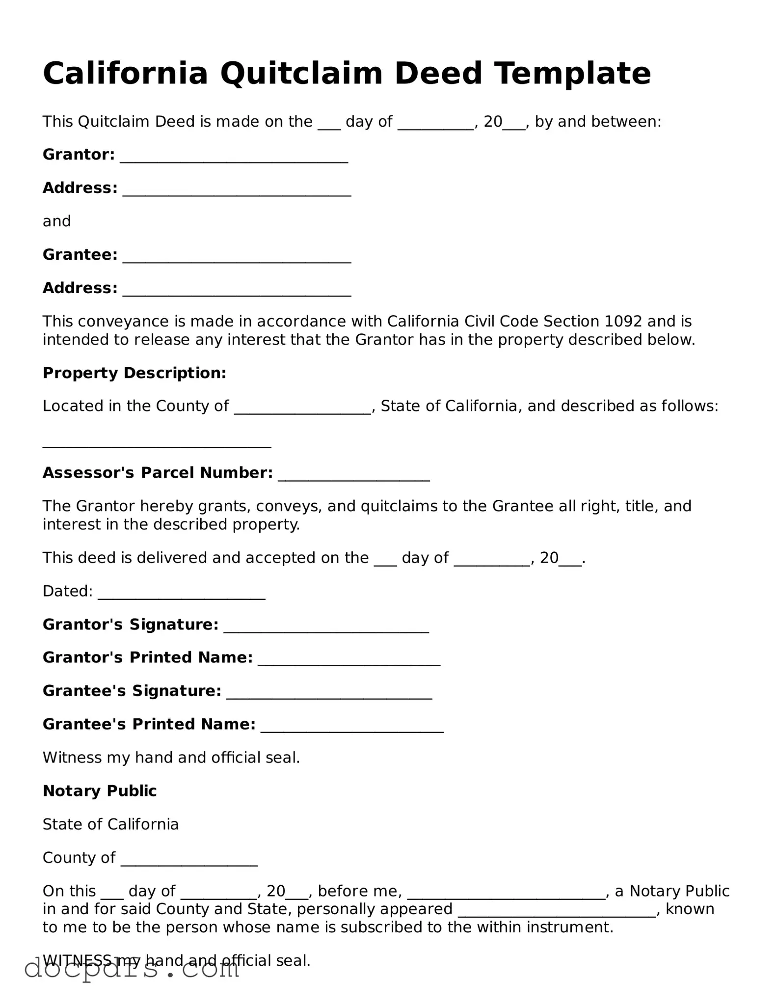 Free California Quitclaim Deed Form