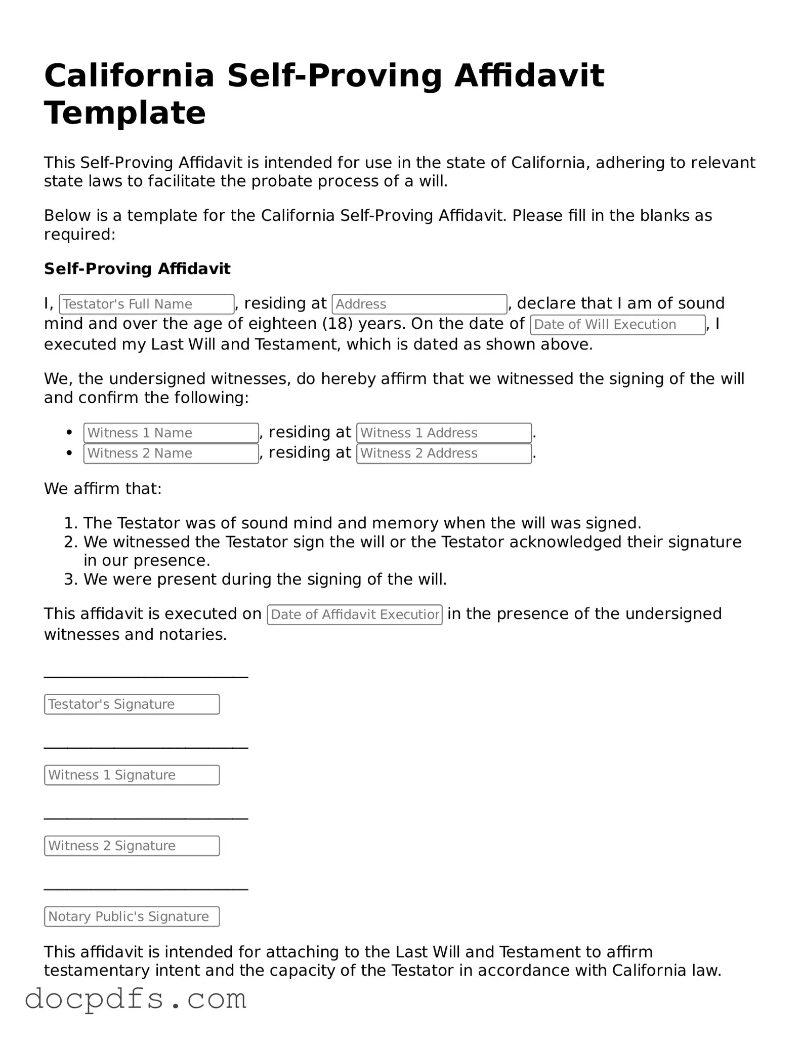Free California Self-Proving Affidavit Form