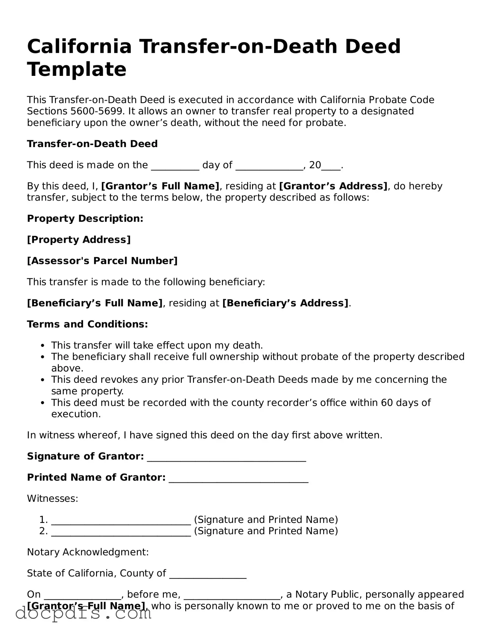 Free California Transfer-on-Death Deed Form