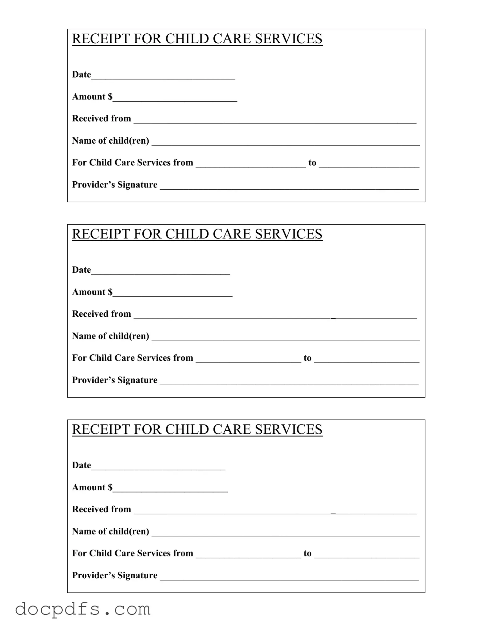 Childcare Receipt Template in PDF