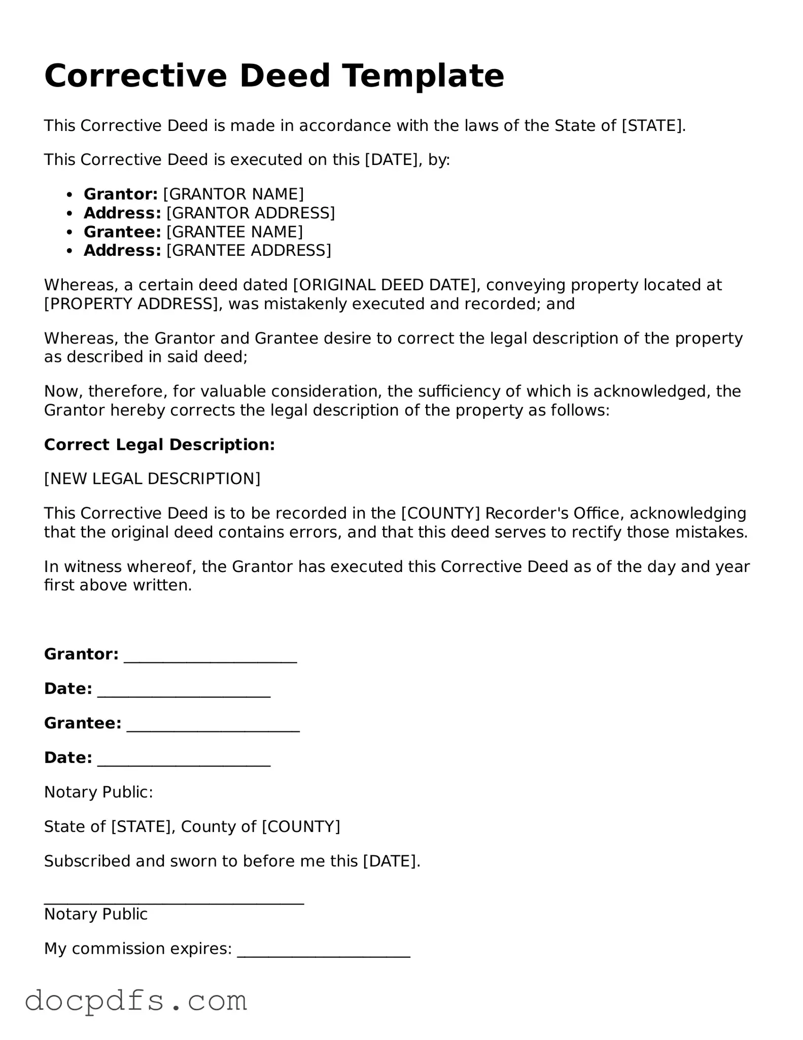 Legal Corrective Deed Document