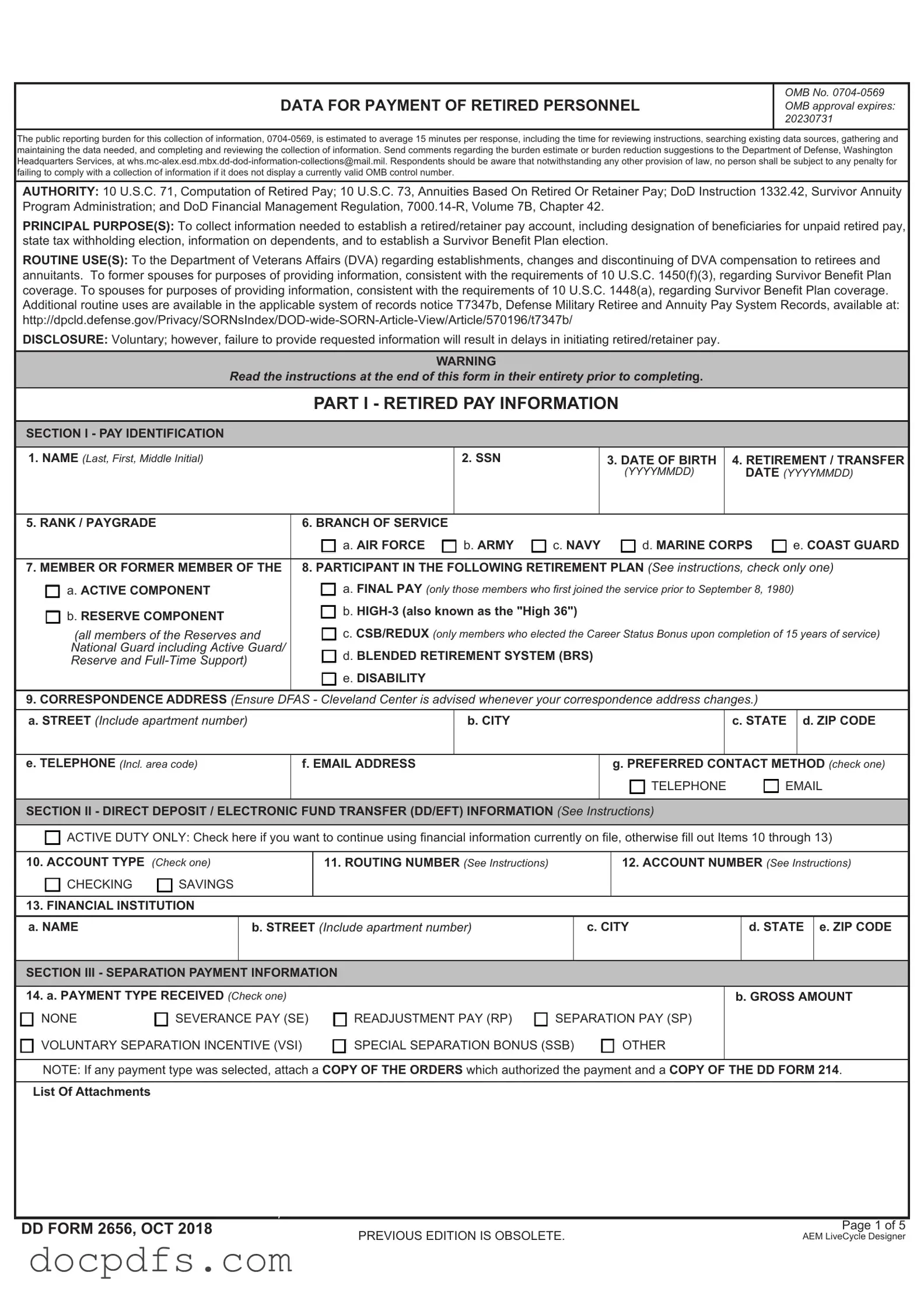 DD 2656 Template in PDF