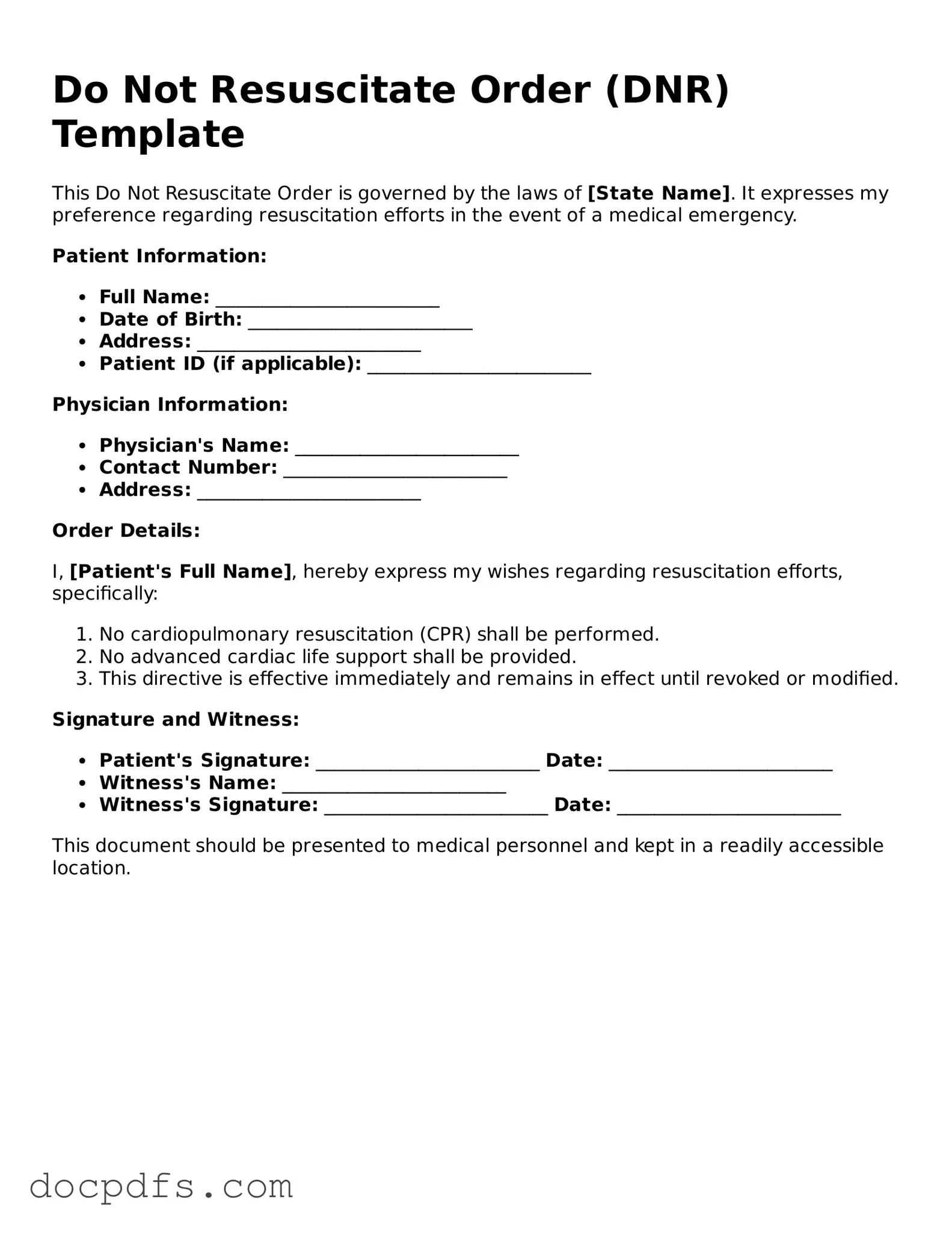Legal Do Not Resuscitate Order Document