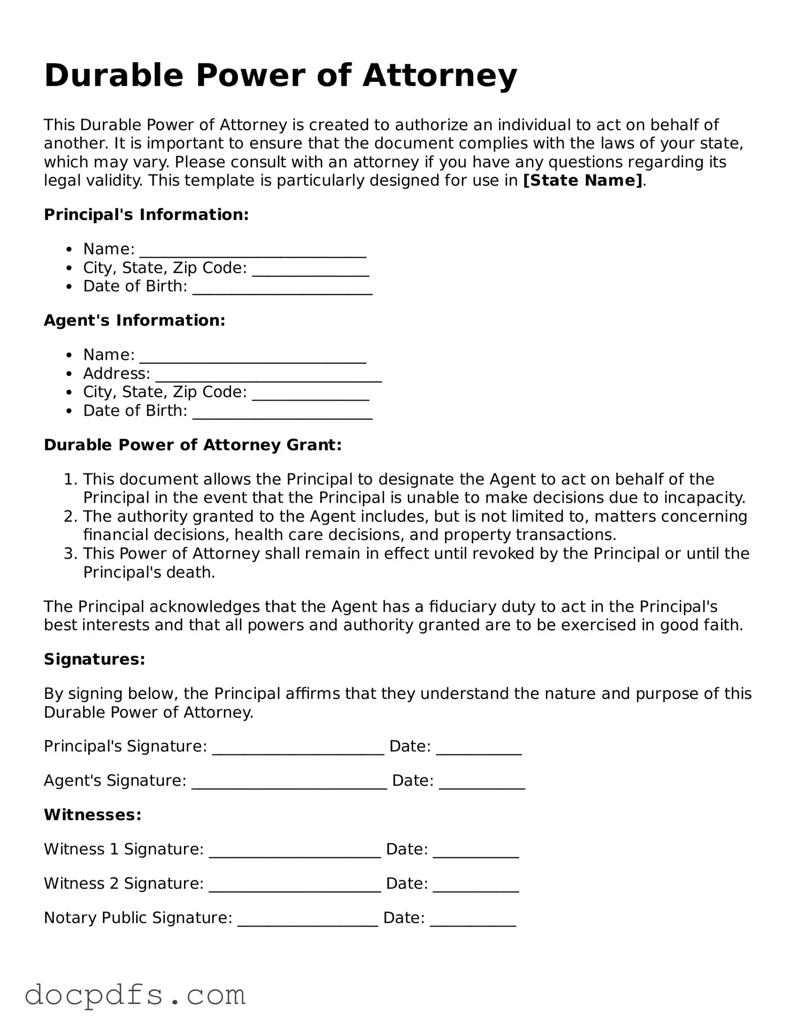 Legal Durable Power of Attorney Document