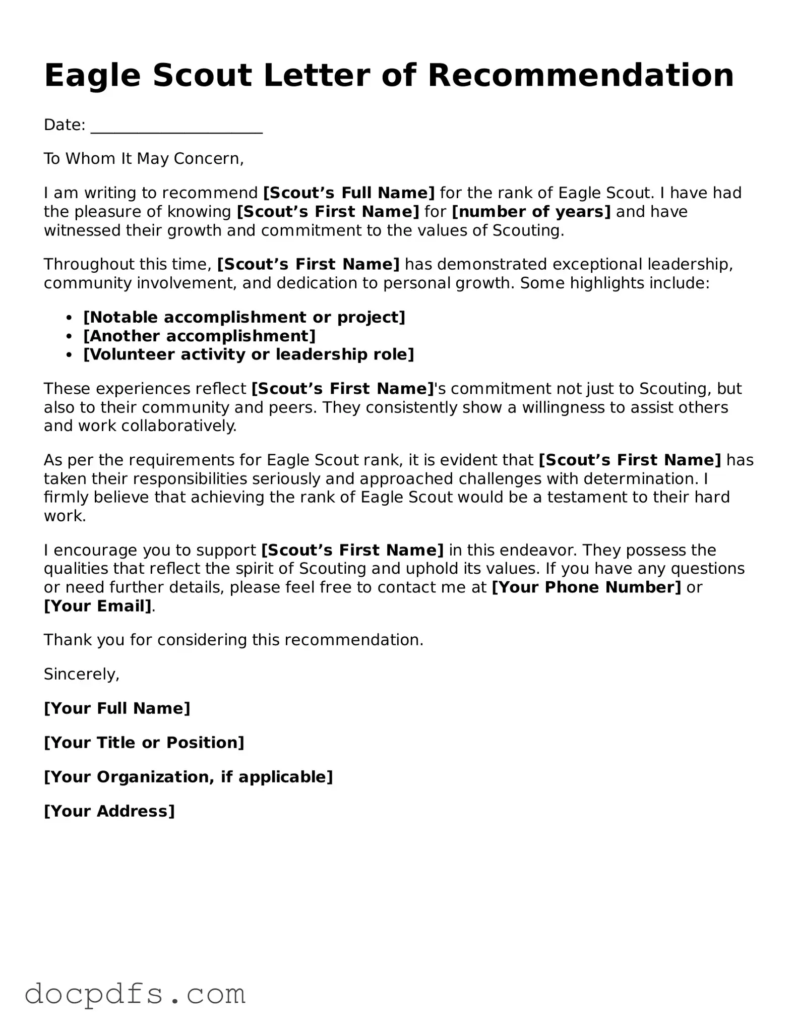 Legal Eagle Scout Letter of Recommendation Document