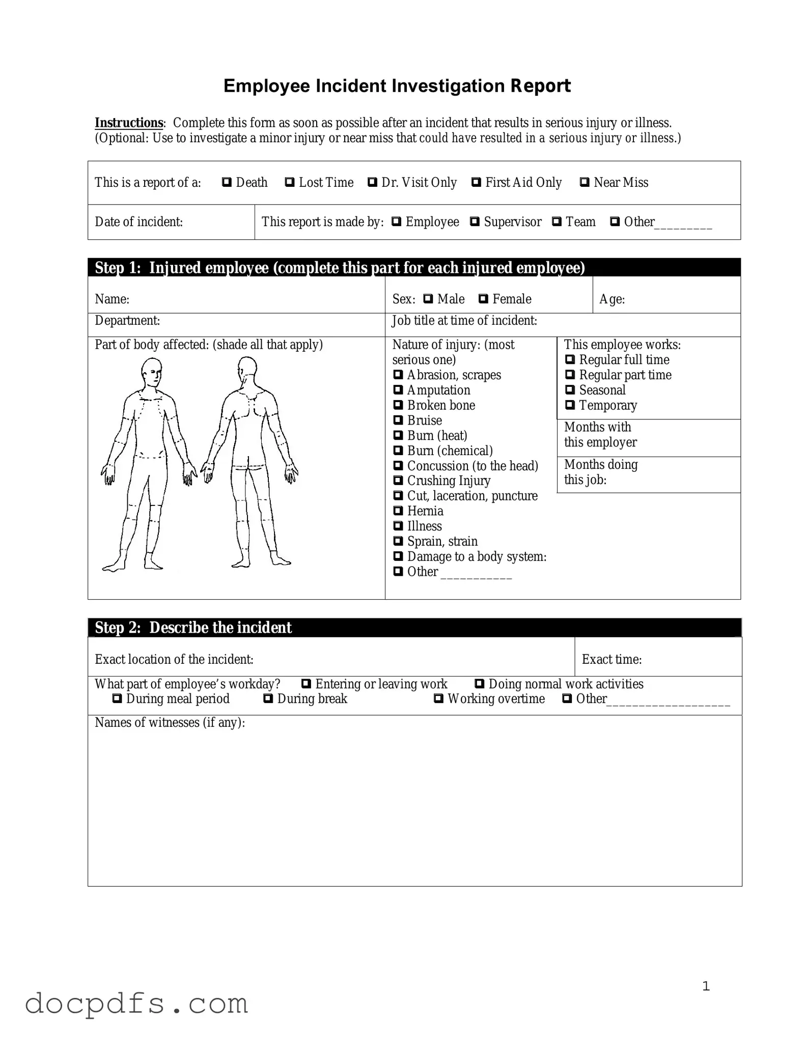 Employee Accident Report Template in PDF