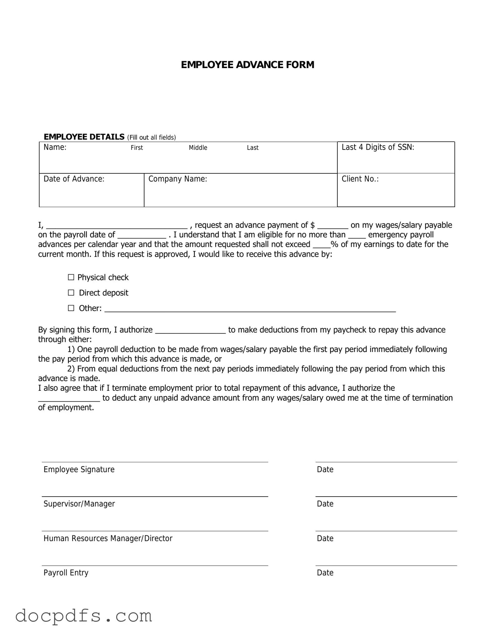 Employee Advance Template in PDF