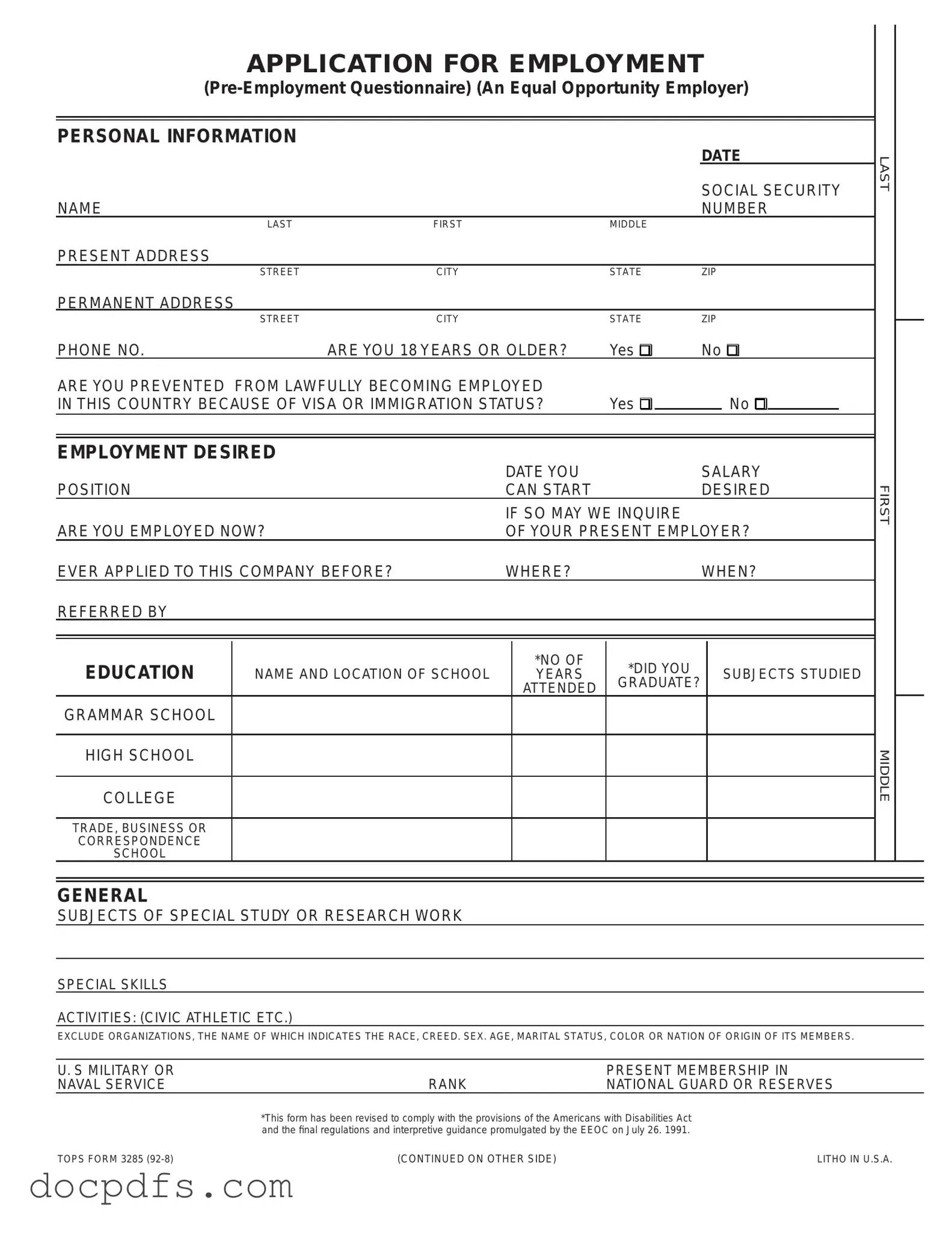 Employment Application Pdf Template in PDF