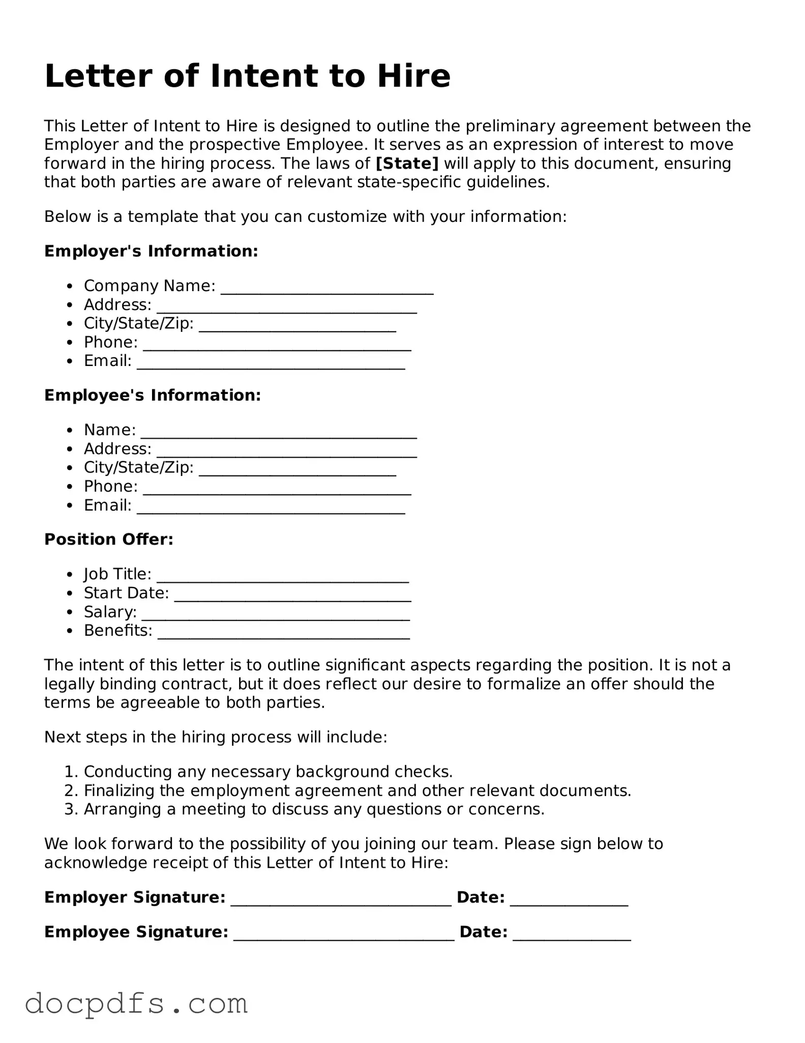Legal Letter of Intent to Hire Document