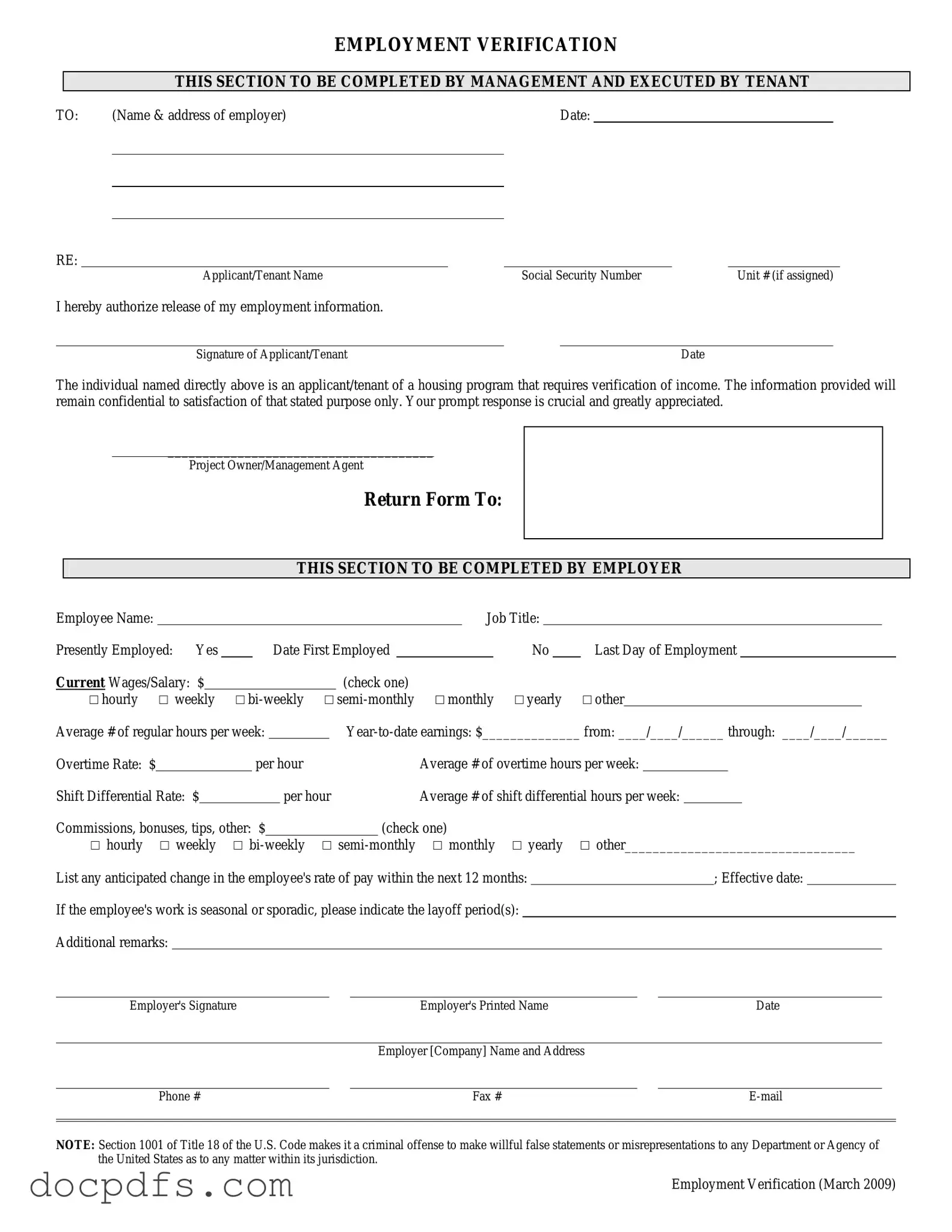 Employment verification form Template in PDF
