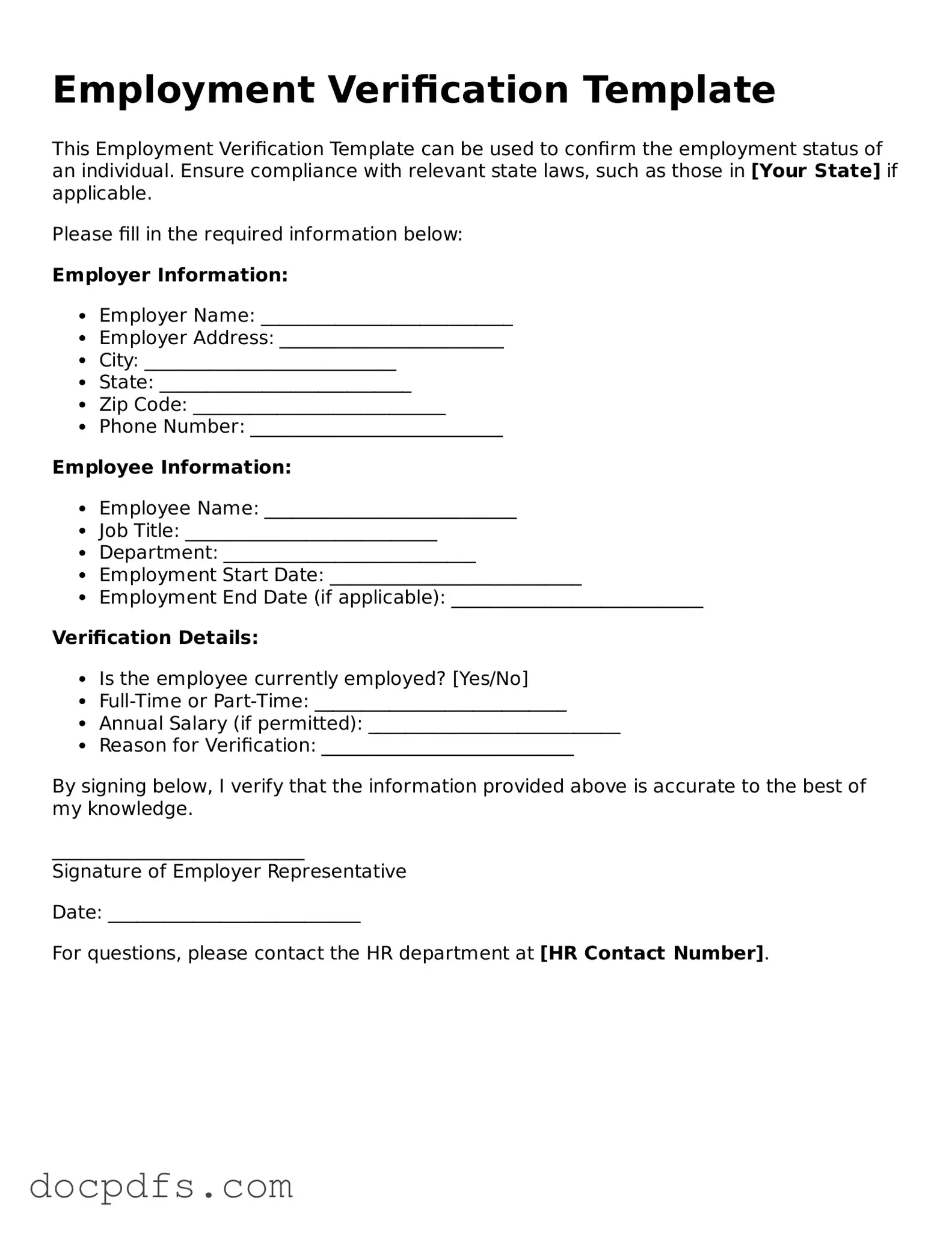 Legal Employment Verification Document