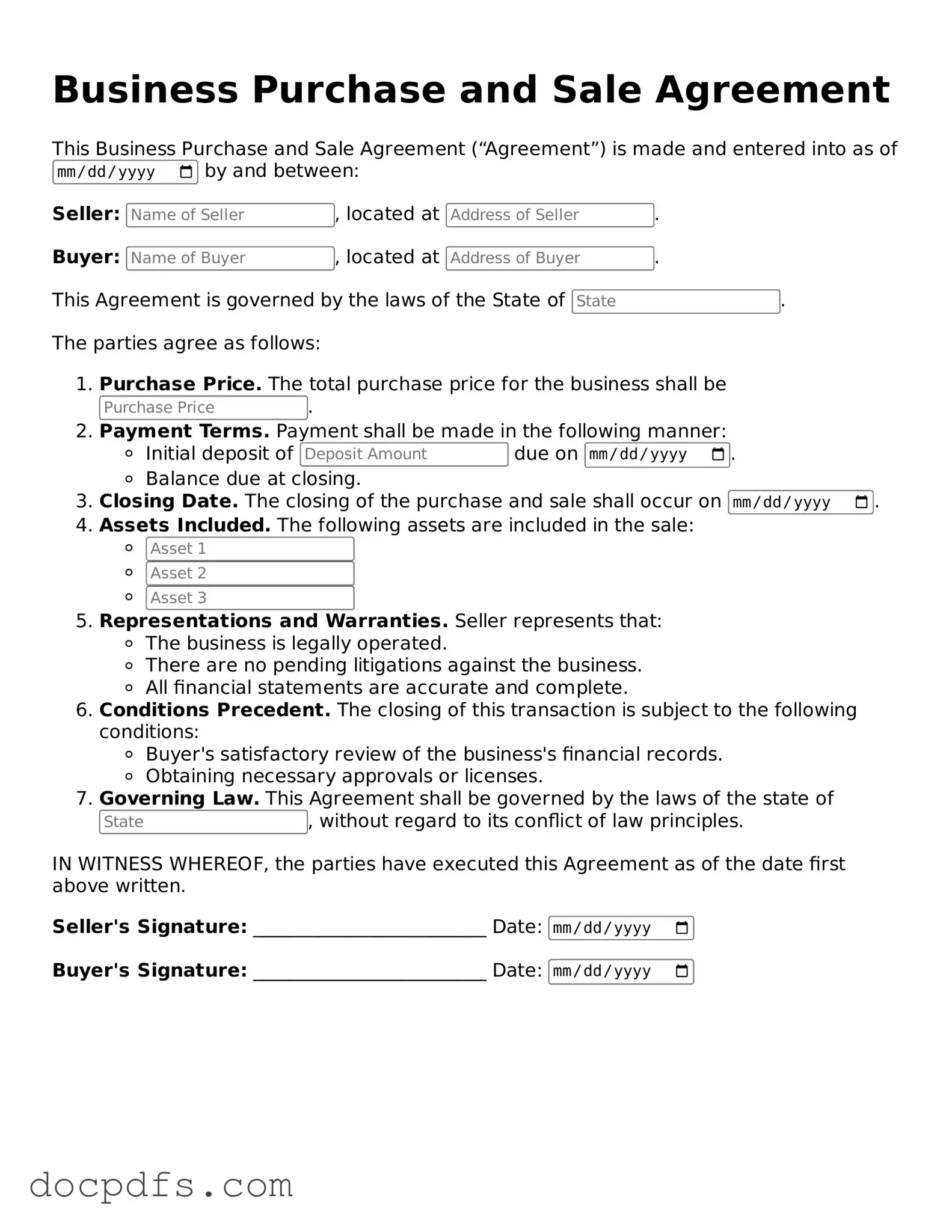 Legal Business Purchase and Sale Agreement Document