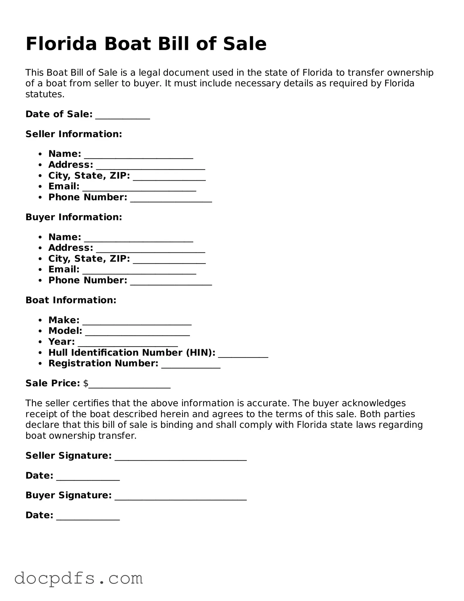 Free Florida Boat Bill of Sale Form