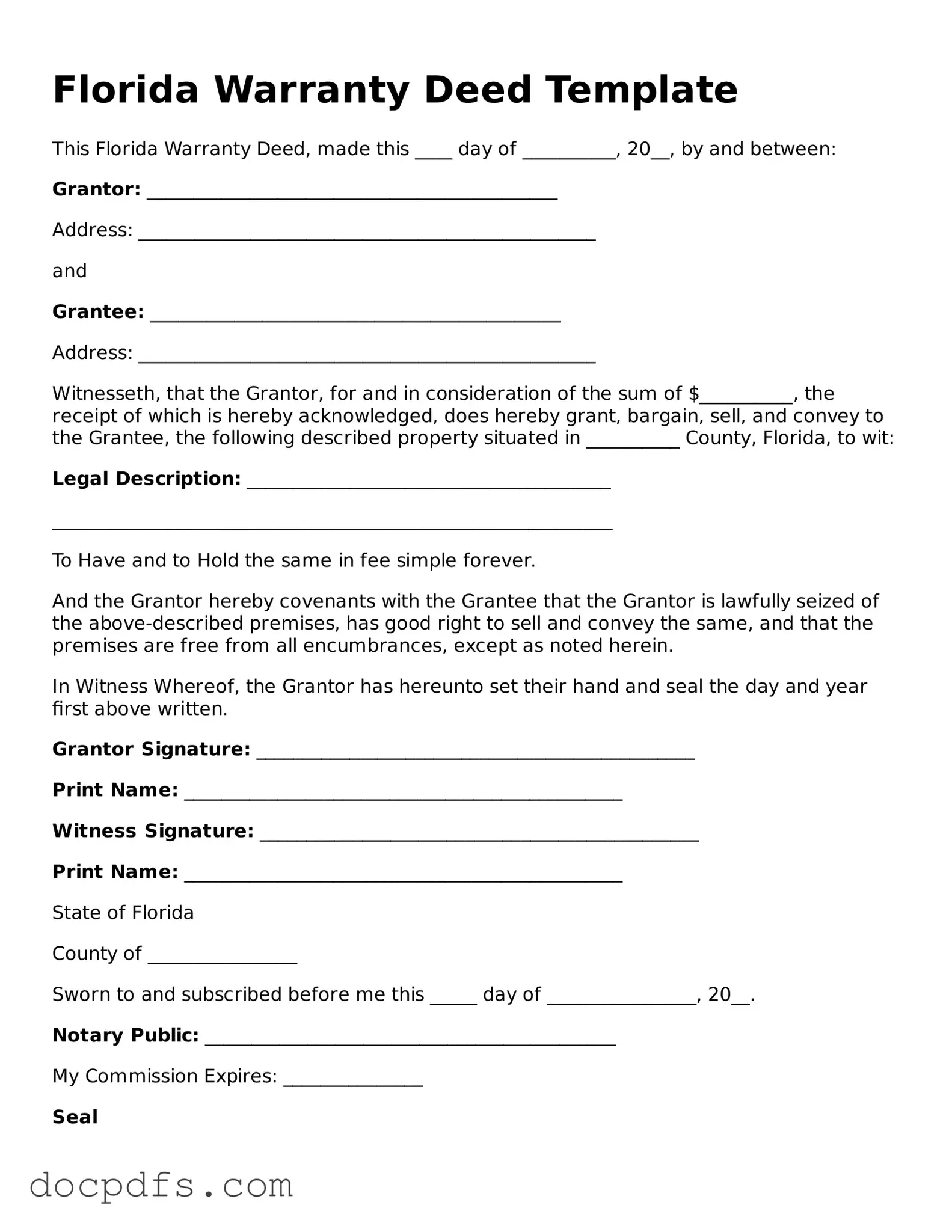 Free Florida Deed Form