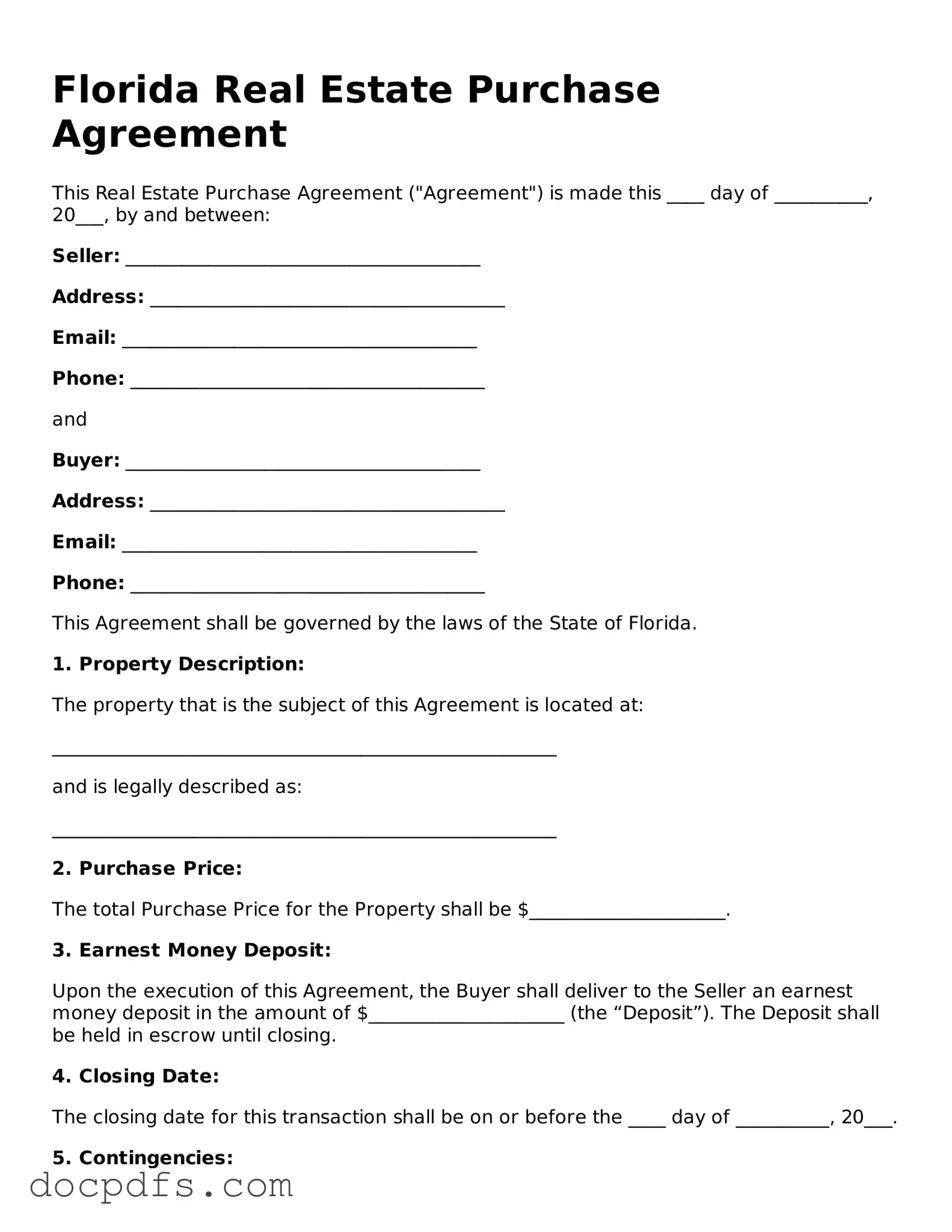 Free Florida Real Estate Purchase Agreement Form