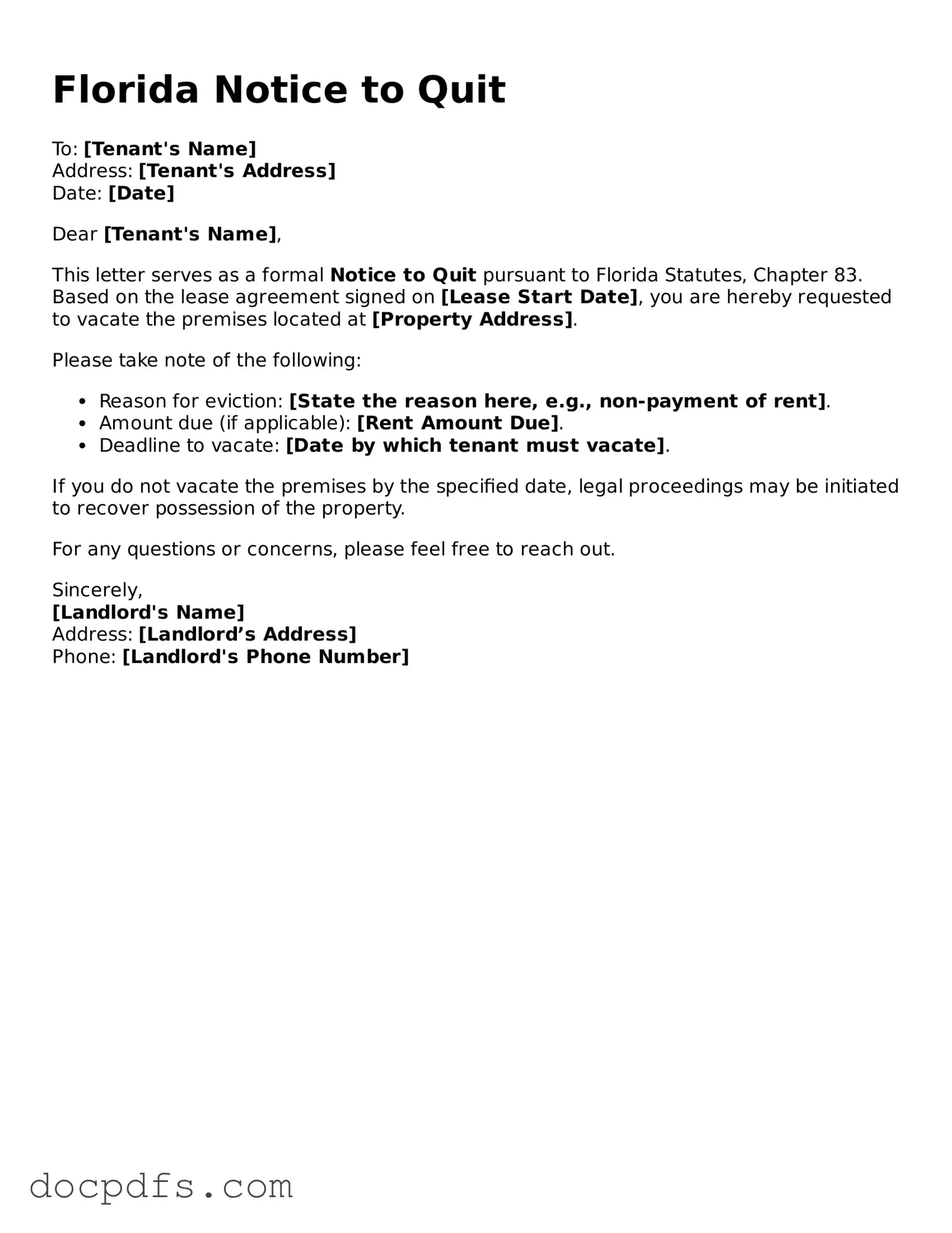 Free Florida Notice to Quit Form