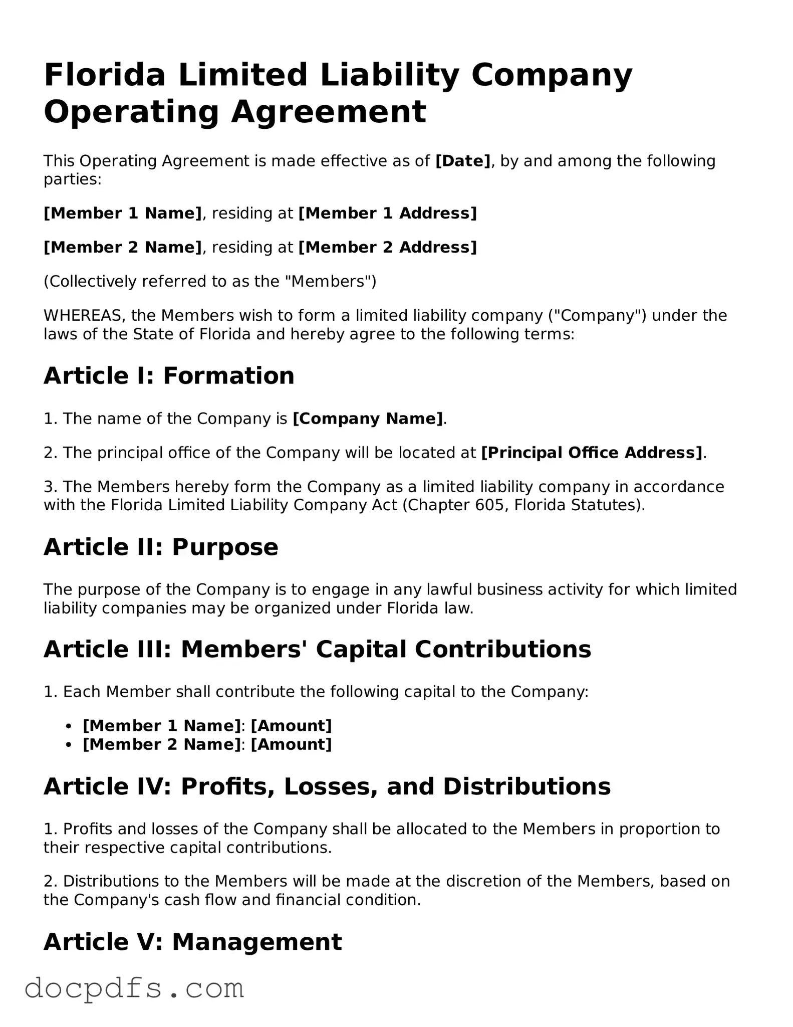 Free Florida Operating Agreement Form