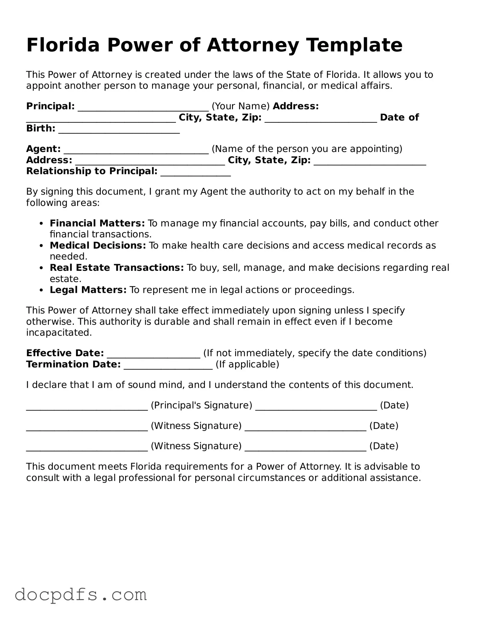 Free Florida Power of Attorney Form