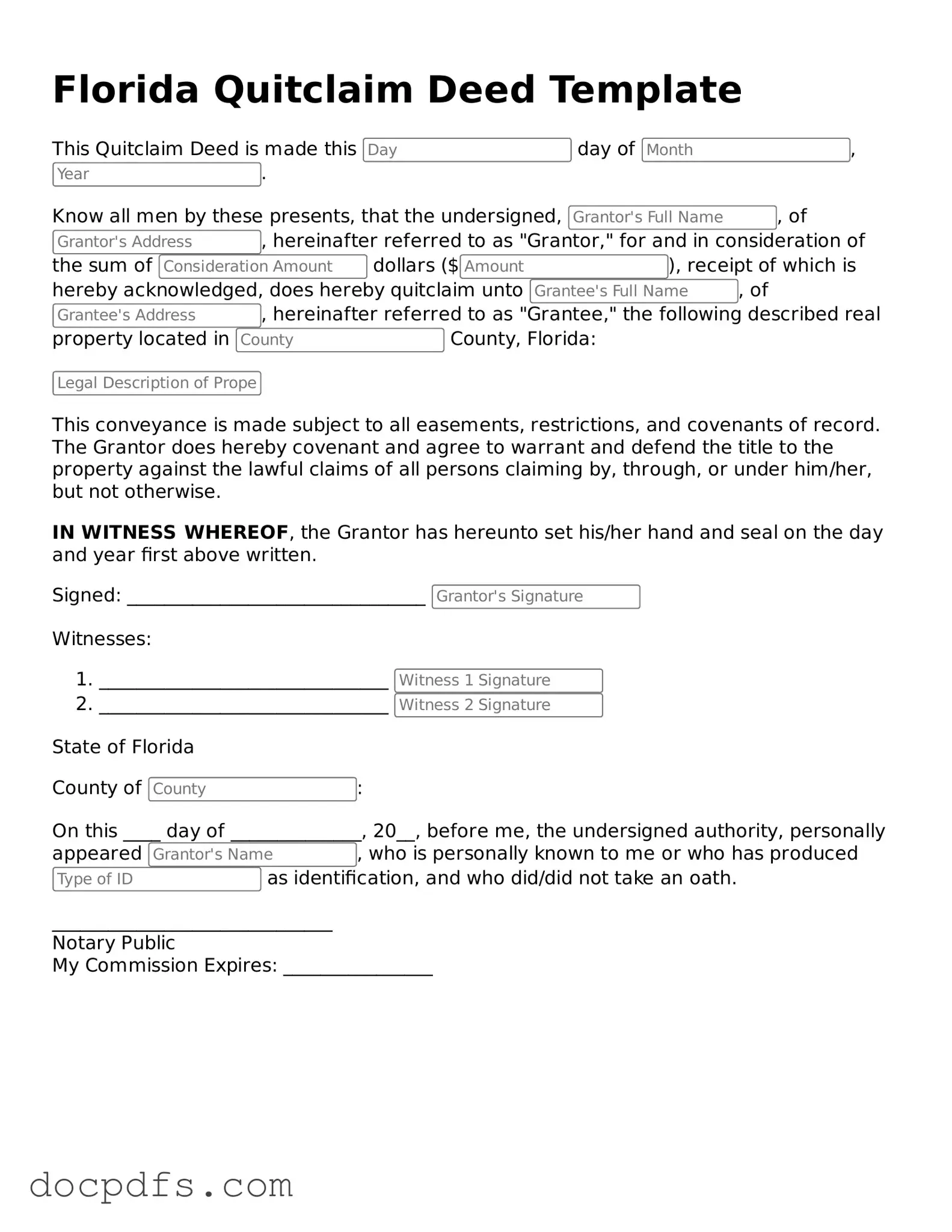 Free Florida Quitclaim Deed Form