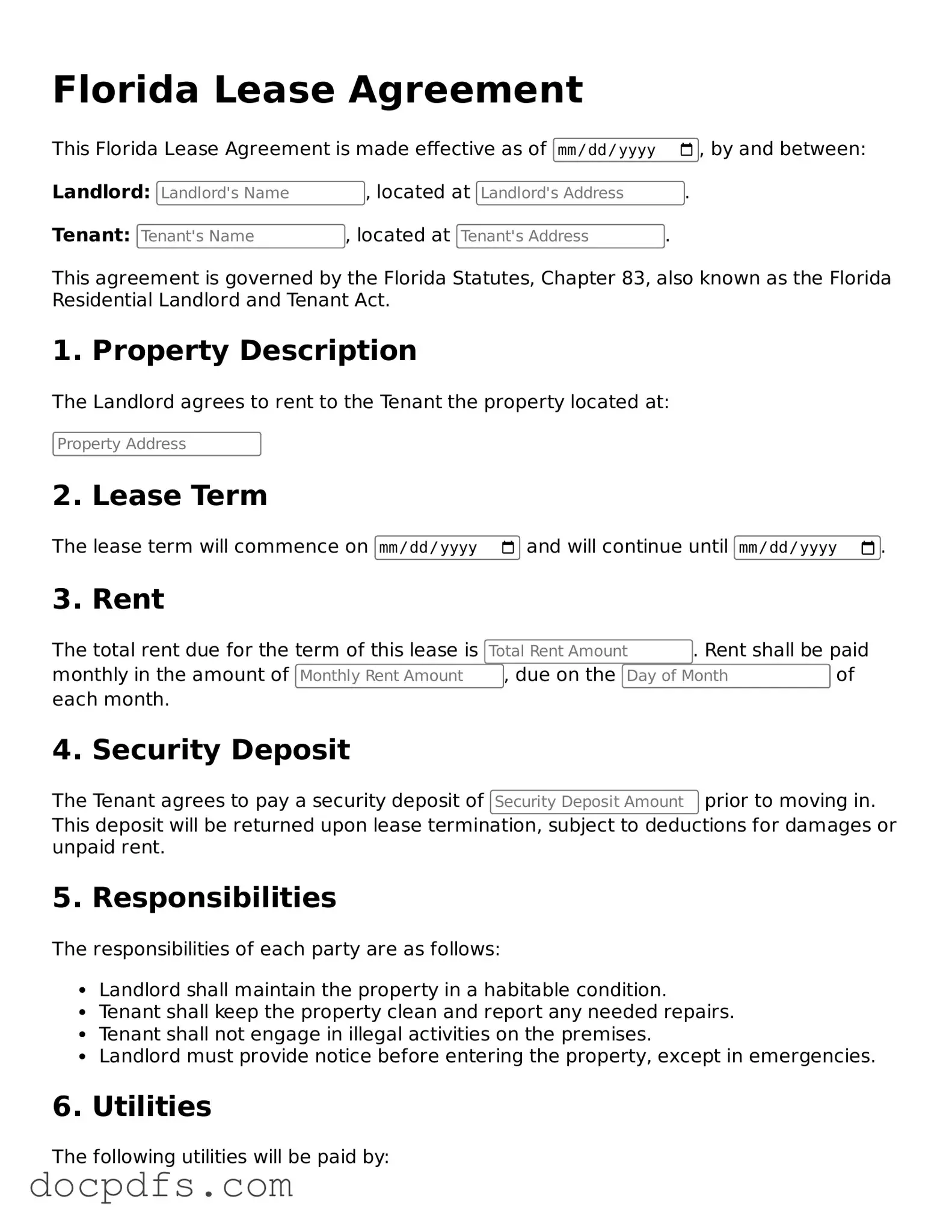 Free Florida Lease Agreement Form