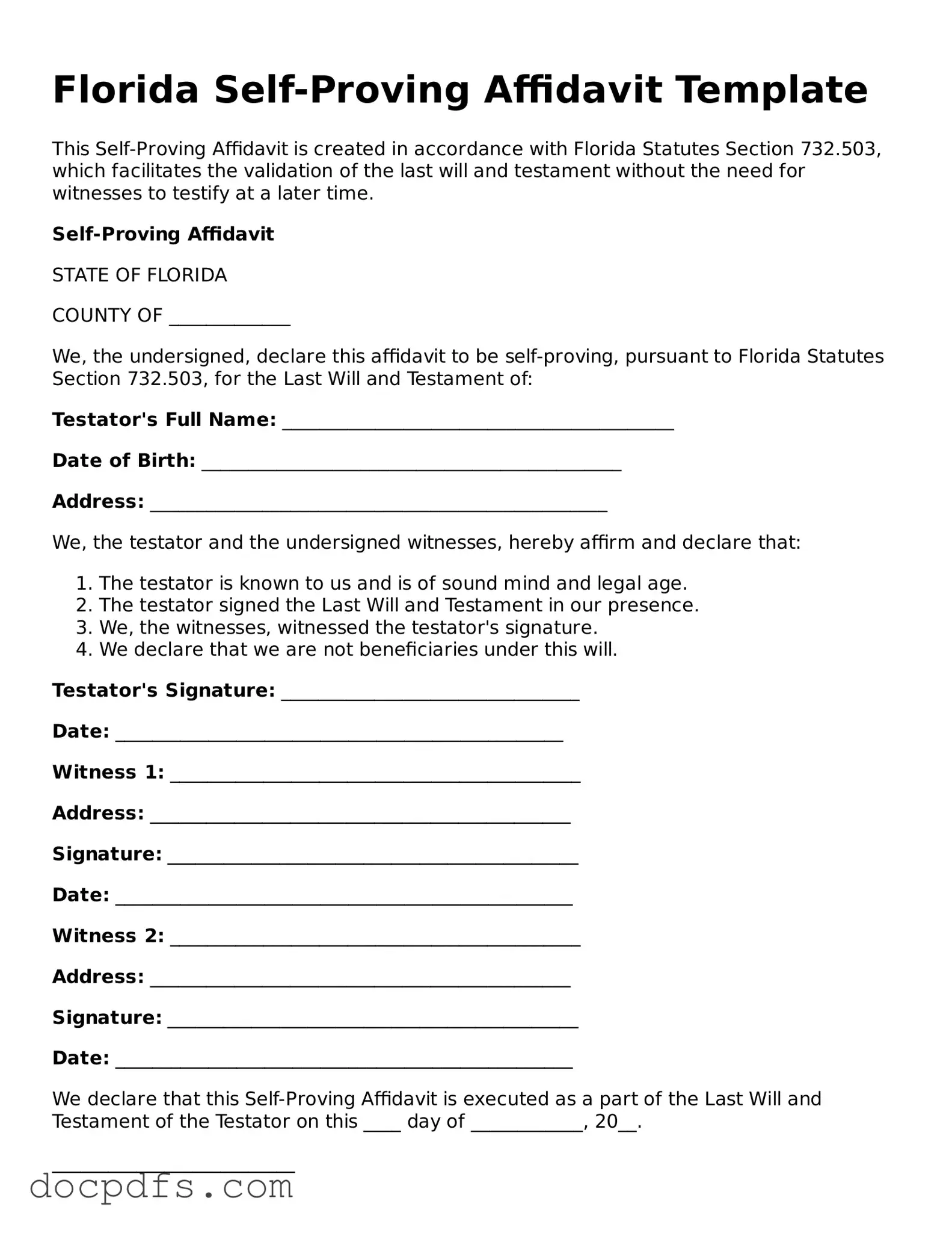 Free Florida Self-Proving Affidavit Form