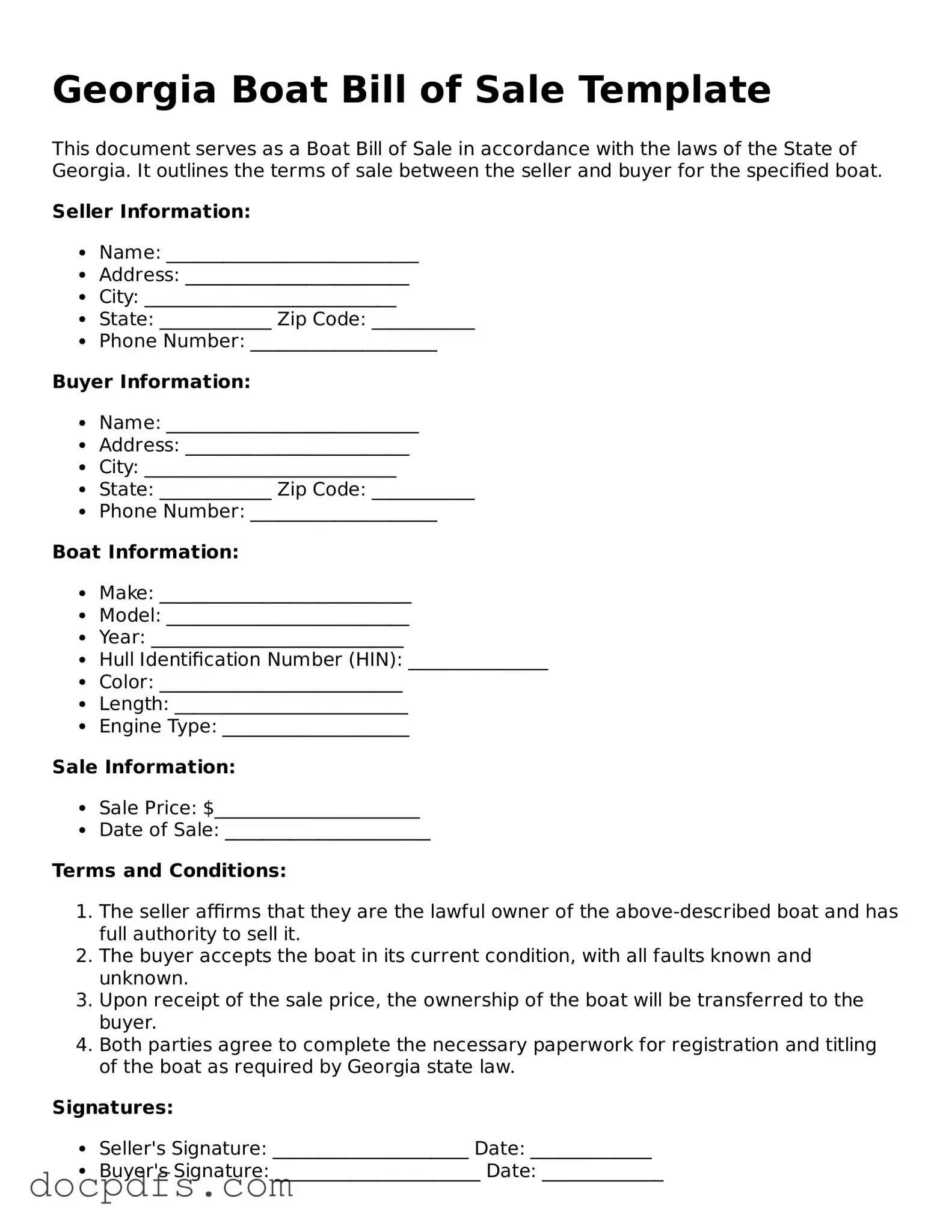 Free Georgia Boat Bill of Sale Form