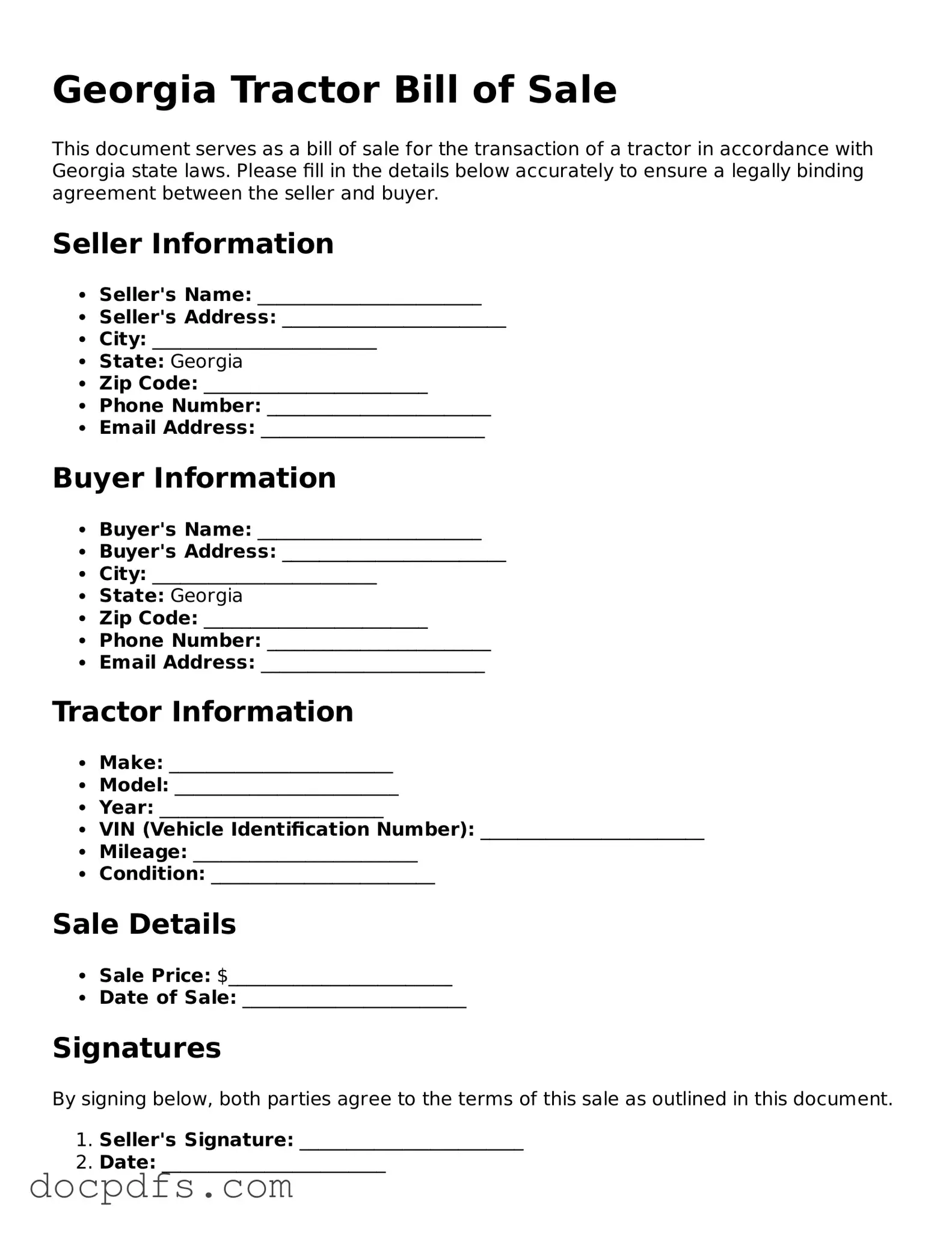 Free Georgia Tractor Bill of Sale Form
