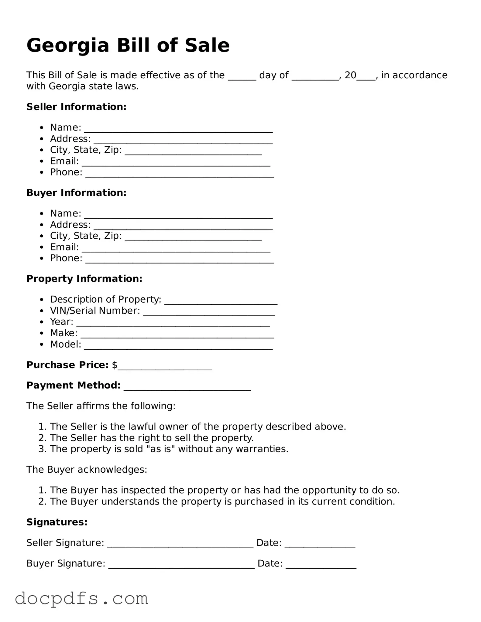 Free Georgia Bill of Sale Form