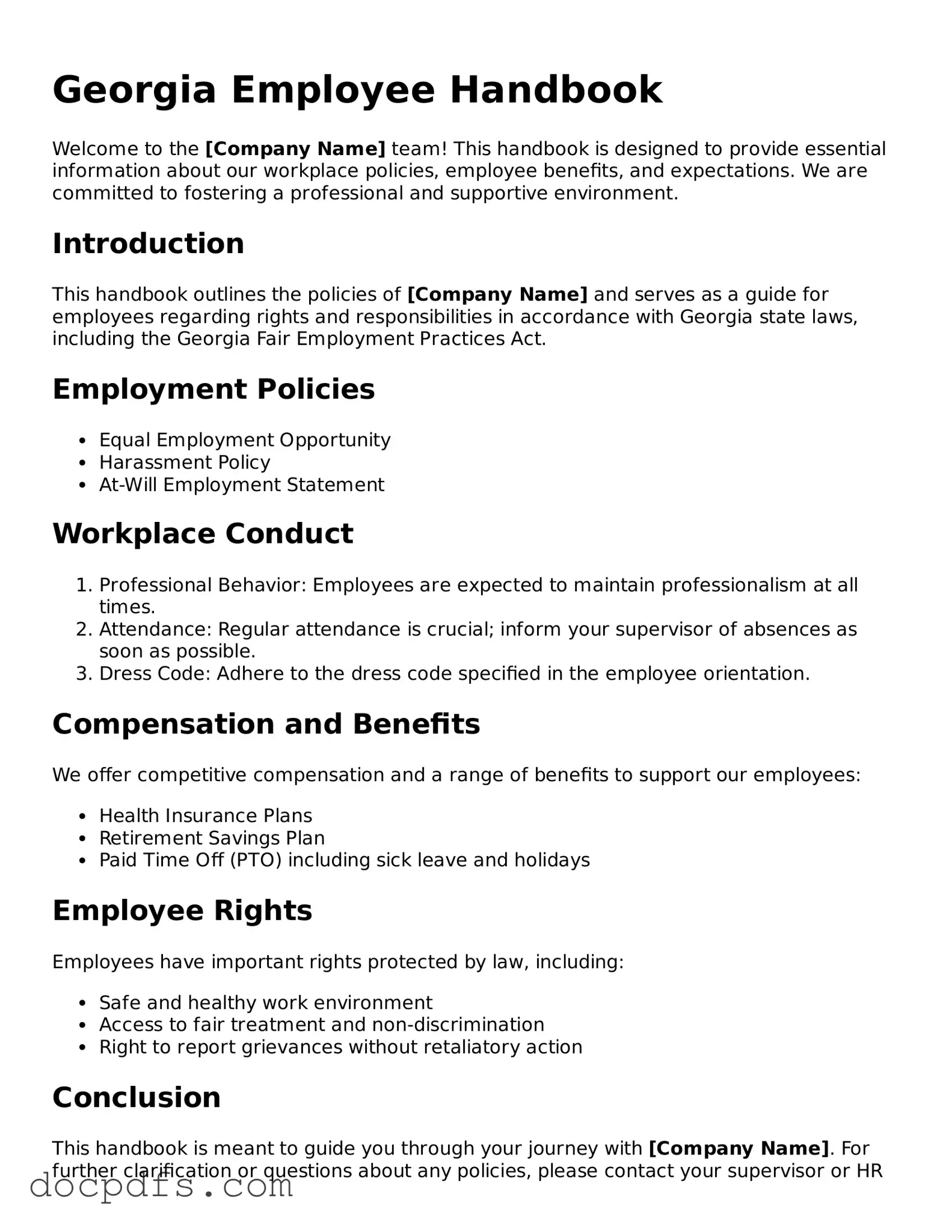 Free Georgia Employee Handbook Form